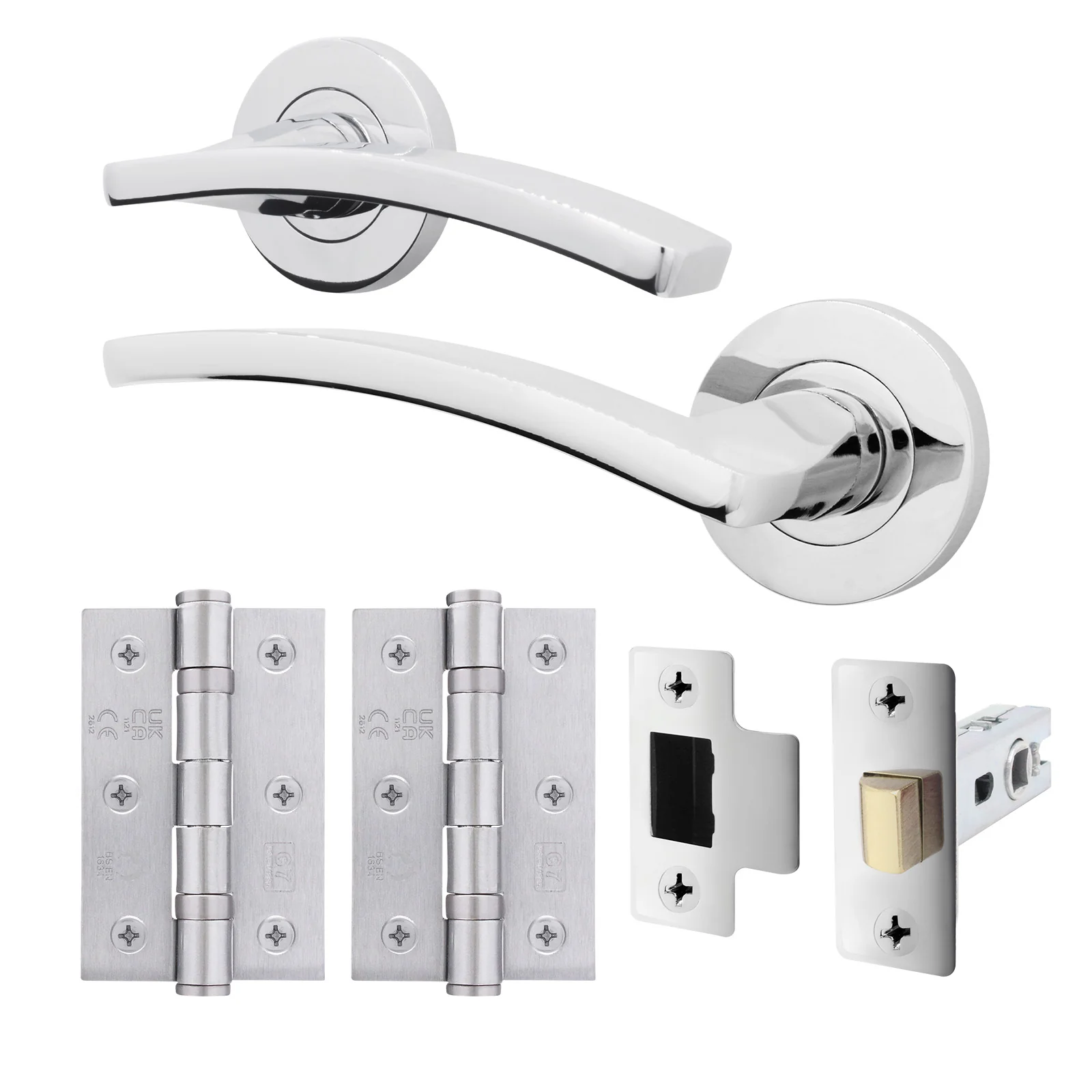 Euroda-Plus Polished Chrome Lever on Rose Door Handle Pack - Latch