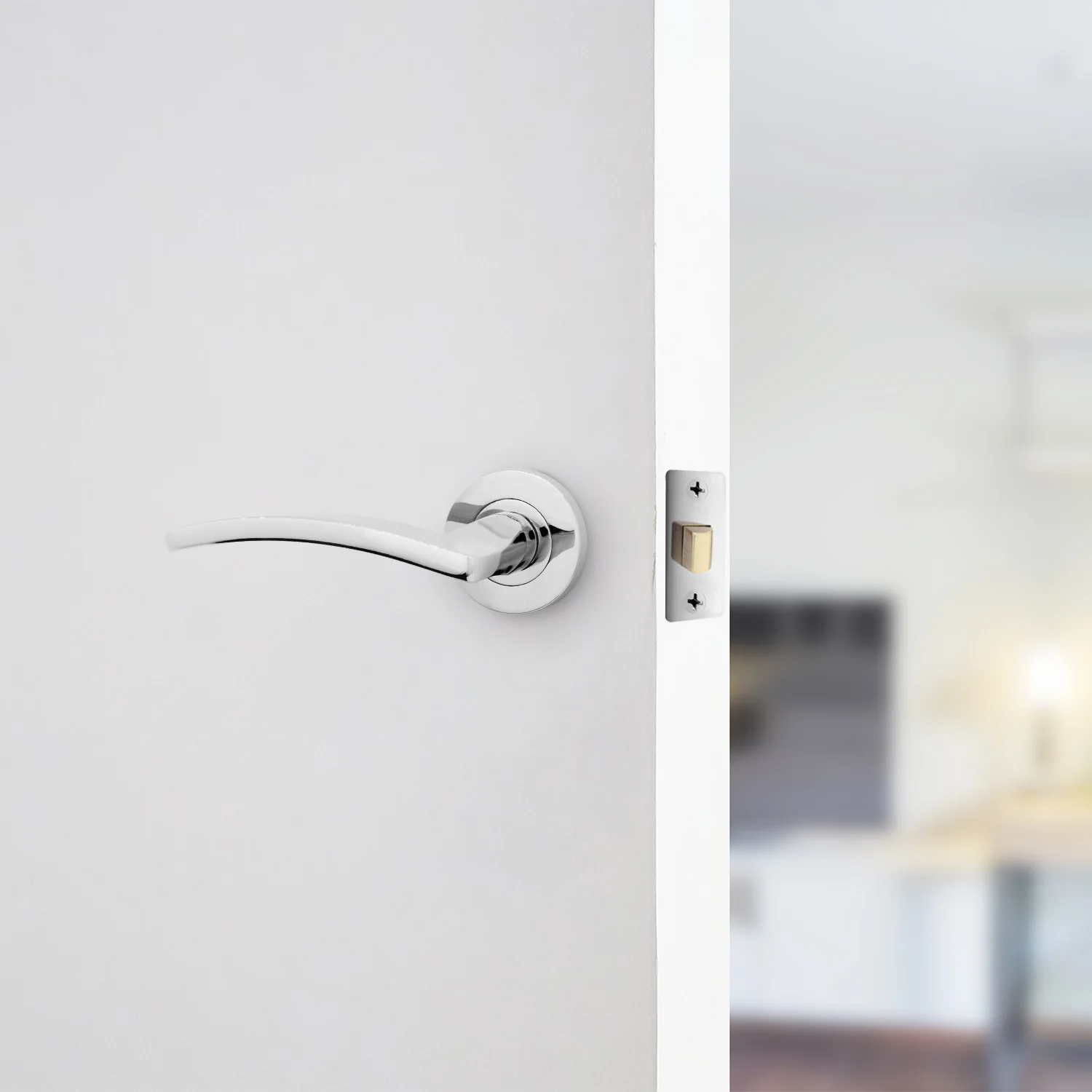 Euroda-Plus Polished Chrome Lever on Rose Door Handle Pack - Latch - Image 6