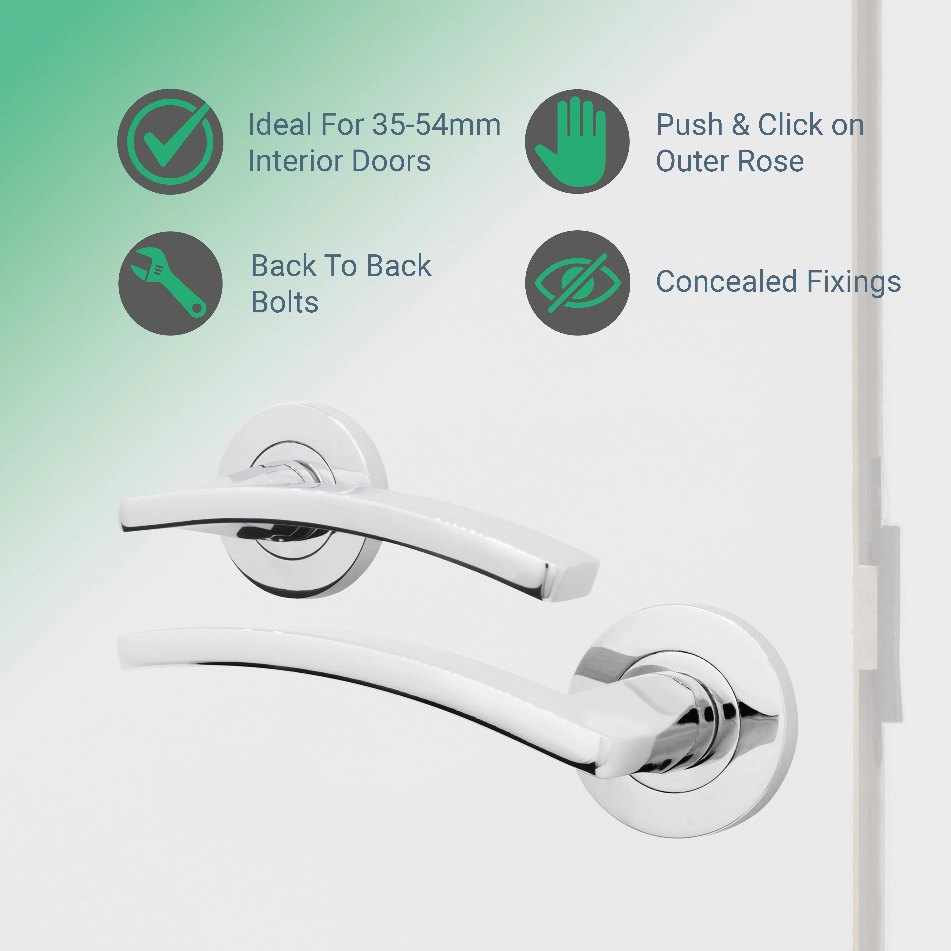 Euroda-Plus Polished Chrome Lever on Rose Fire Door Handle Pack - Bathroom - FD30/60 - Image 2