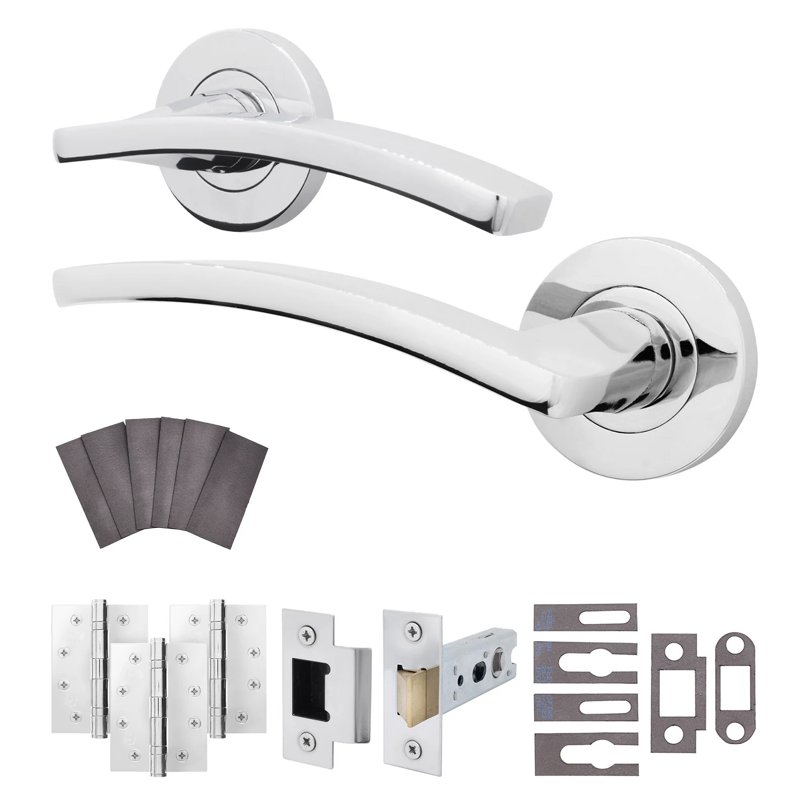Euroda-Plus Polished Chrome Lever on Rose Fire Door Handle Pack - Latch - FD30/60