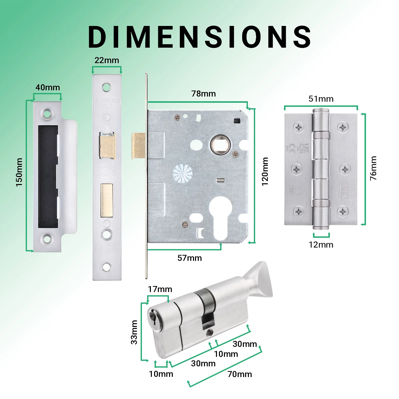 Euroda-Plus Satin Chrome Door Handle Pack - Euro Lock & Thumbturn Cylinder - Image 5