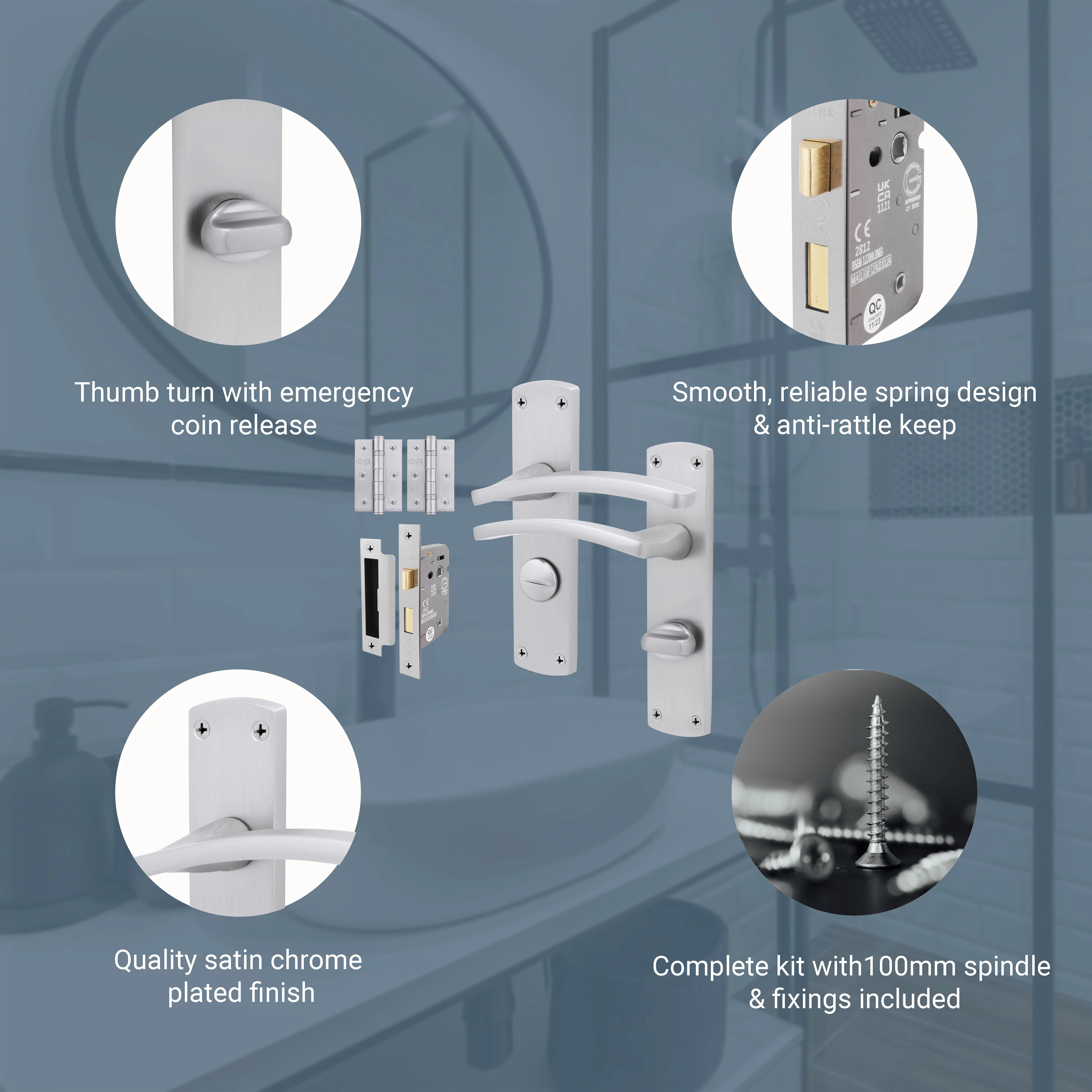 Euroda-Plus Satin Chrome Door Handle Pack - Bathroom - Image 3