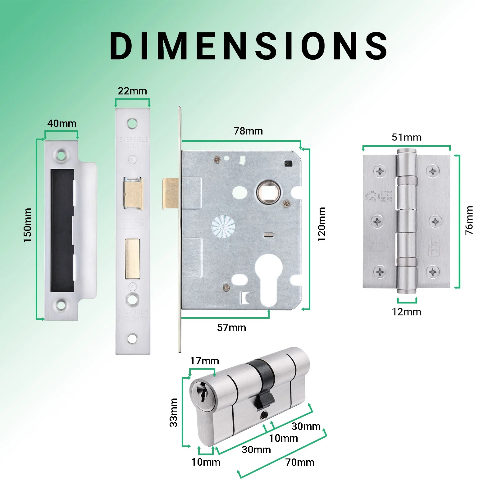 Euroda-Plus Satin Chrome Door Handle Pack - Euro Lock & Double Cylinder - Image 5