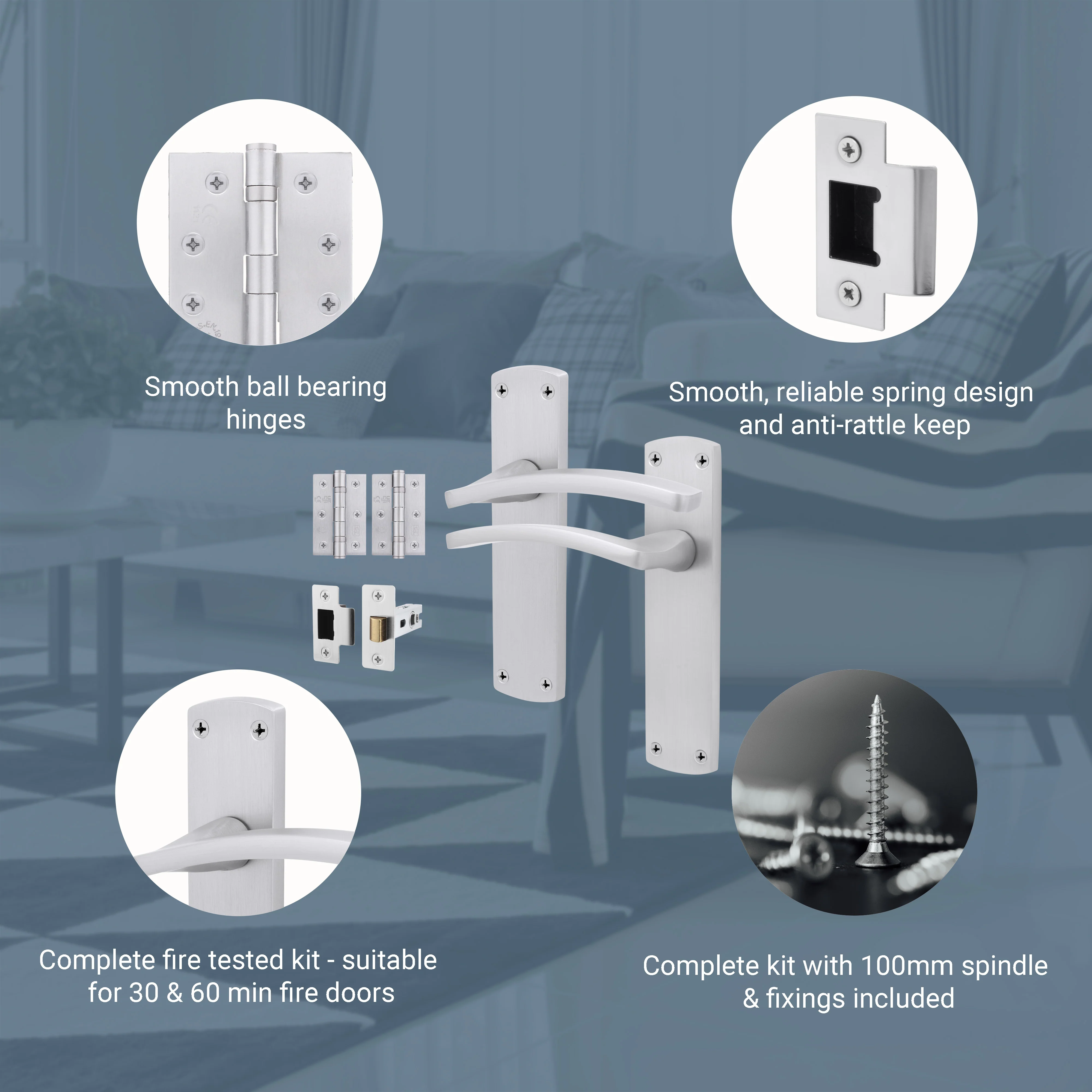 Euroda-Plus Satin Chrome Door Handle Pack - Latch - Image 3