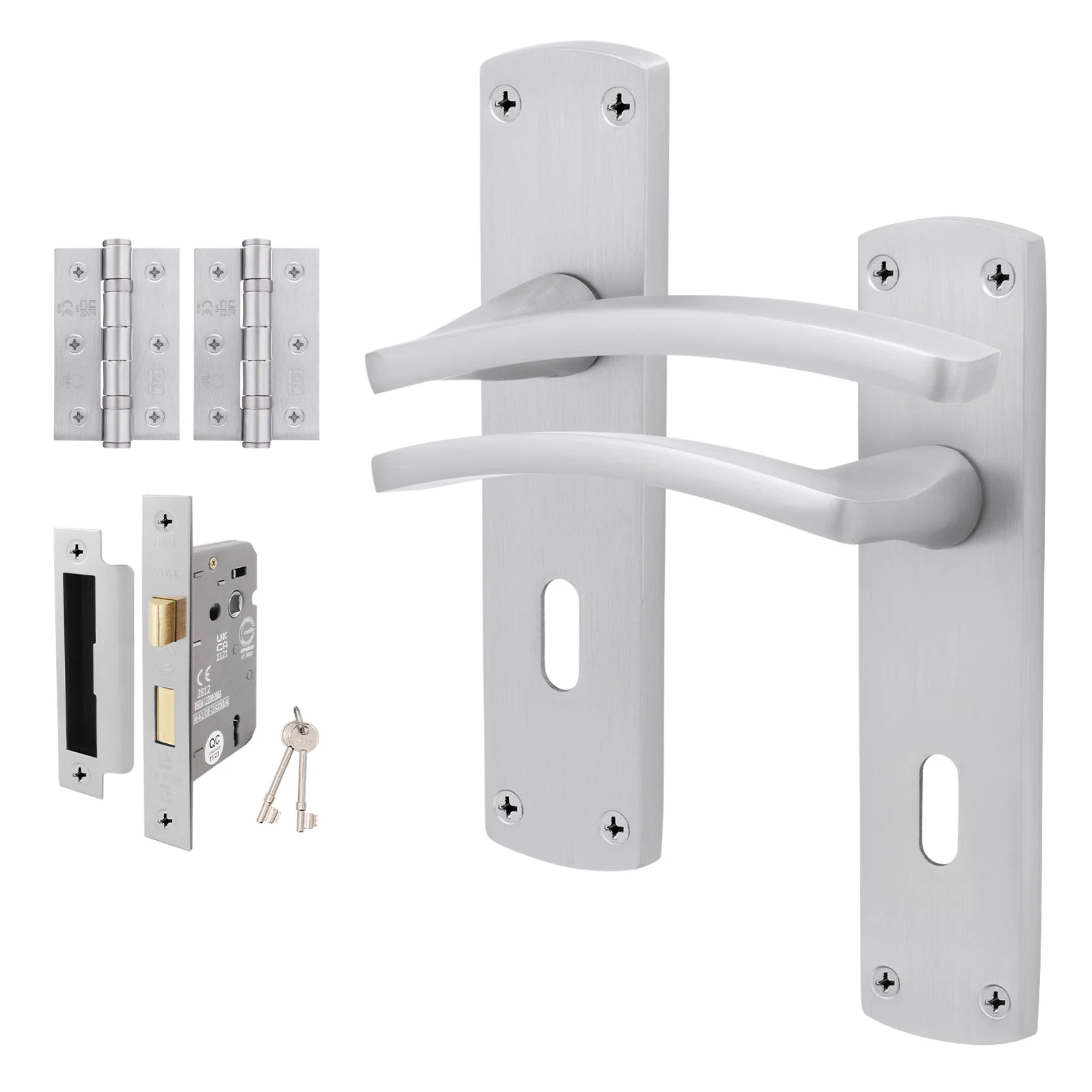 Euroda-Plus Satin Chrome Door Handle Pack - Sash lock