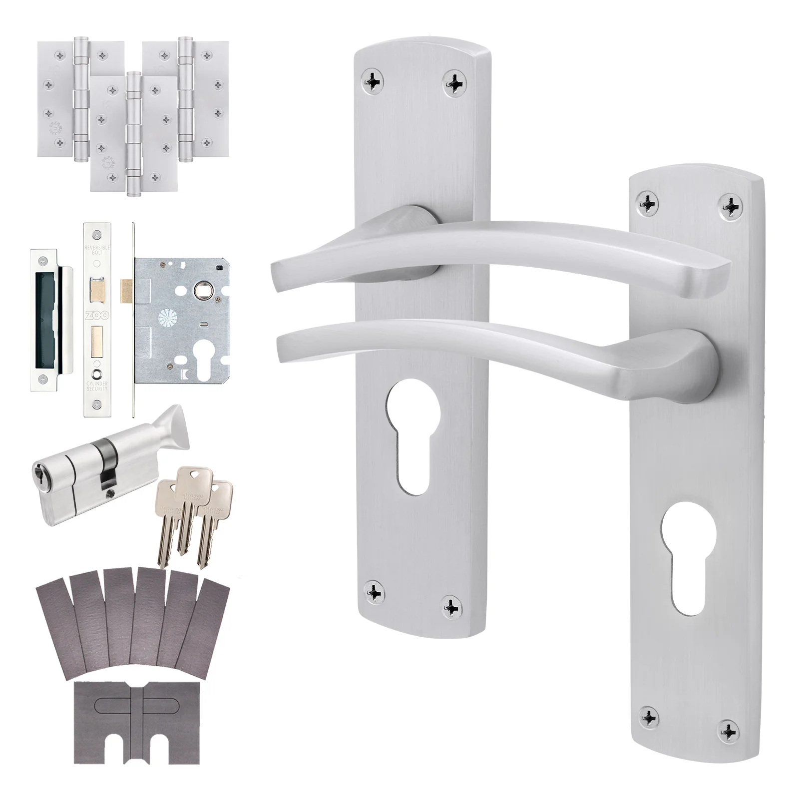 Euroda-Plus Satin Chrome Fire Door Handle Pack - Euro Lock & Thumbturn Cylinder