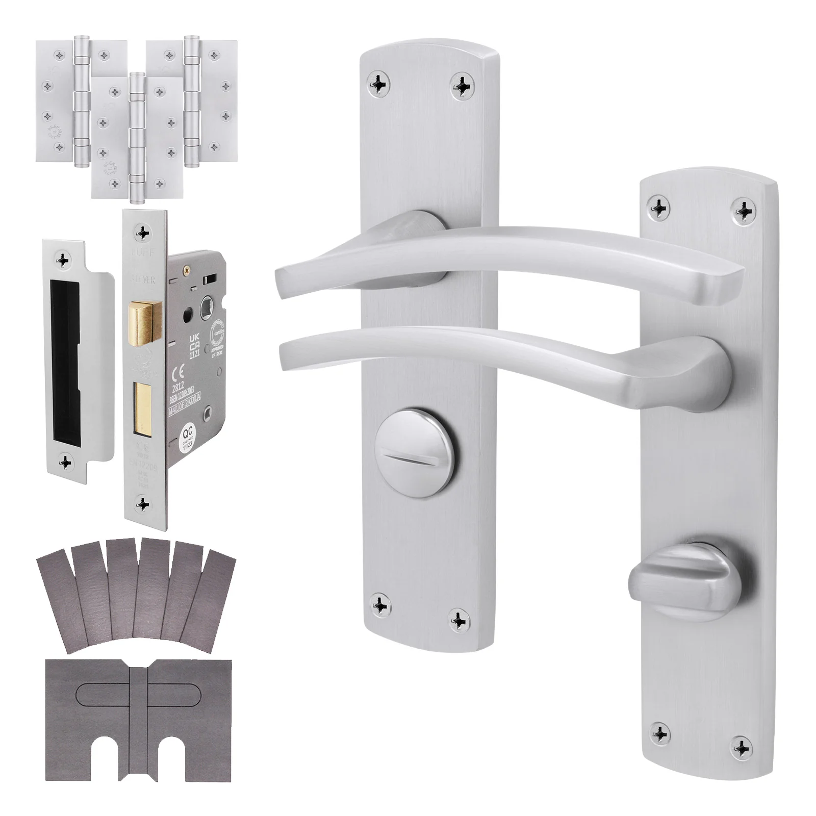 Euroda-Plus Satin Chrome Fire Door Handle Pack - Bathroom - FD30/60
