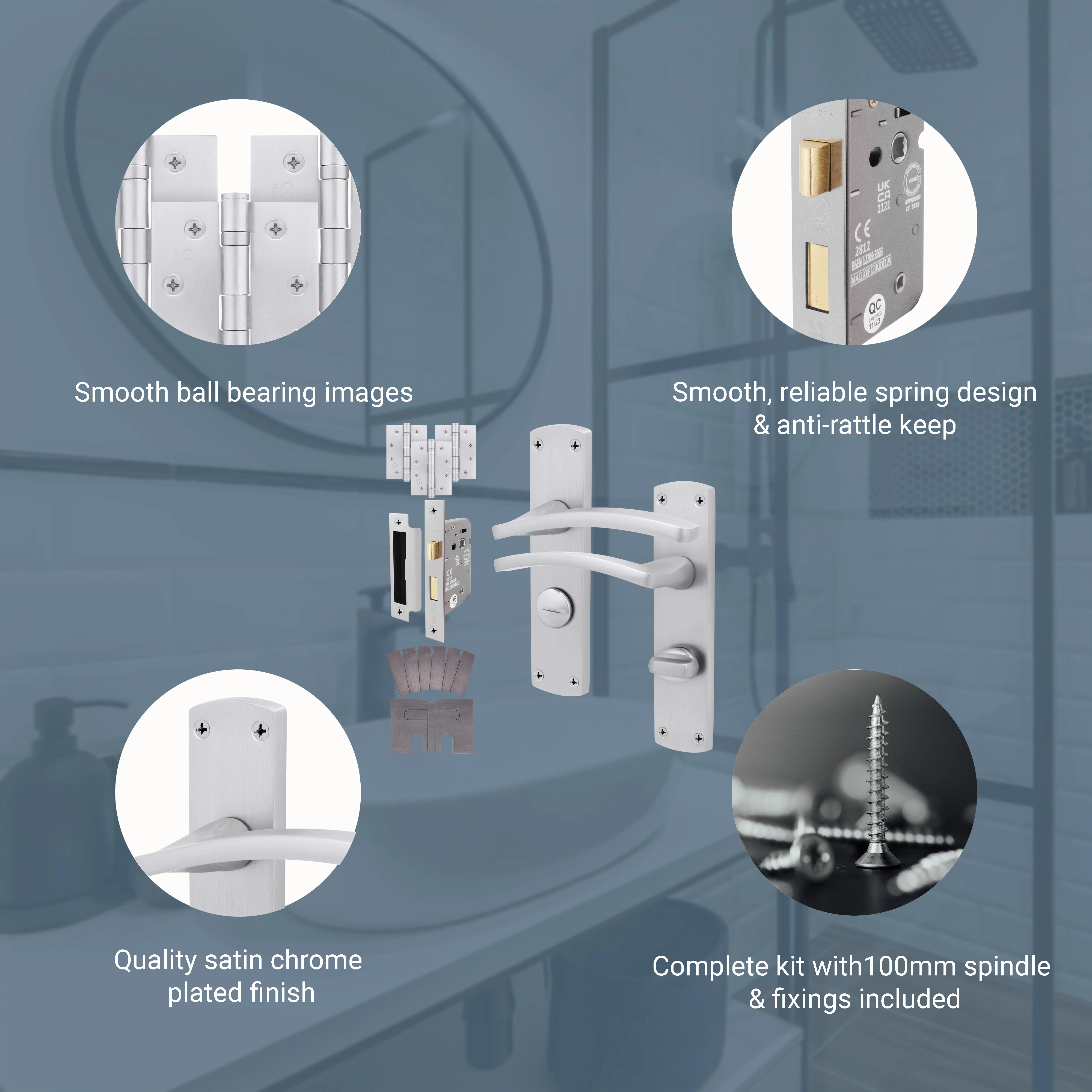 Euroda-Plus Satin Chrome Fire Door Handle Pack - Bathroom - FD30/60 - Image 3