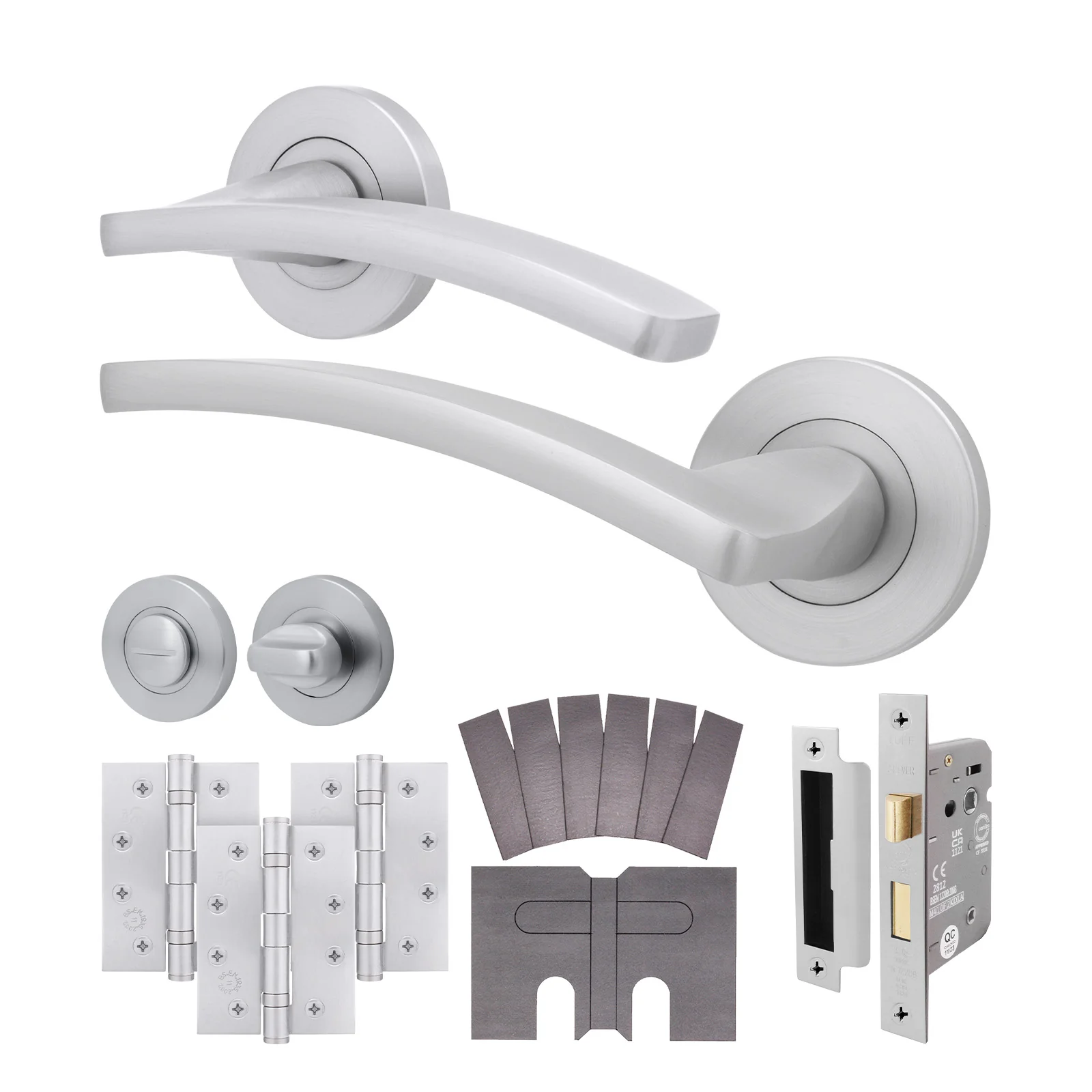 Euroda-Plus Satin Chrome Lever on Rose Fire Door Handle Pack - Bathroom - FD30/60