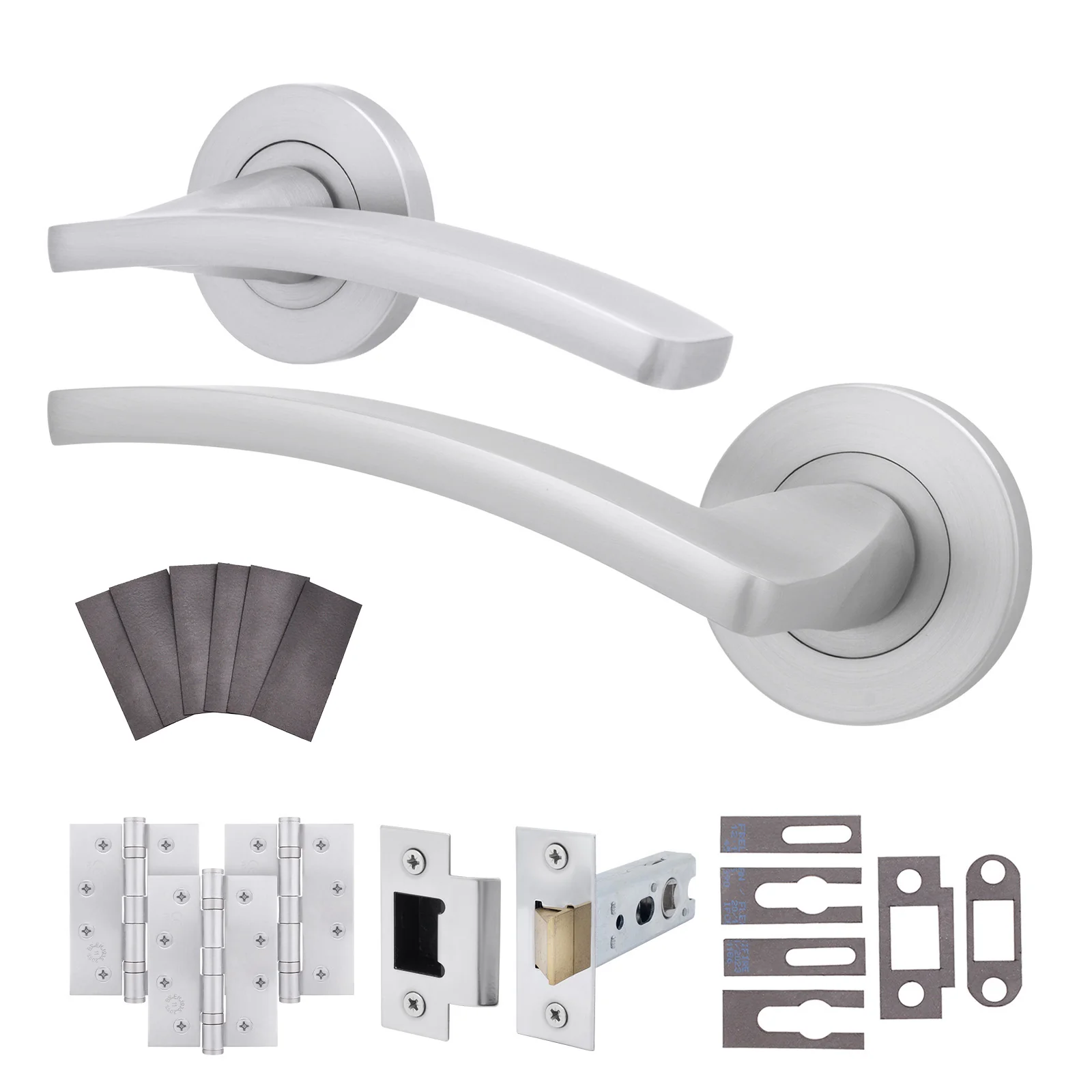 Euroda-Plus Satin Chrome Lever on Rose Fire Door Handle Pack - Latch - FD30/60