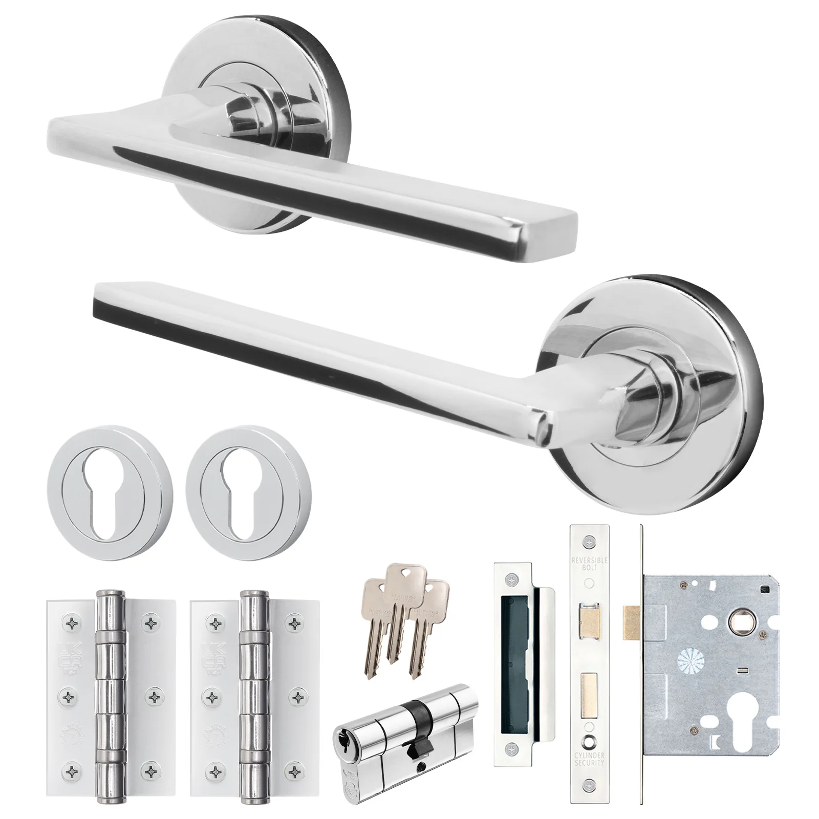 Euroda Polished Chrome Lever on Rose Door Handle Pack - Euro Lock & Cylinder
