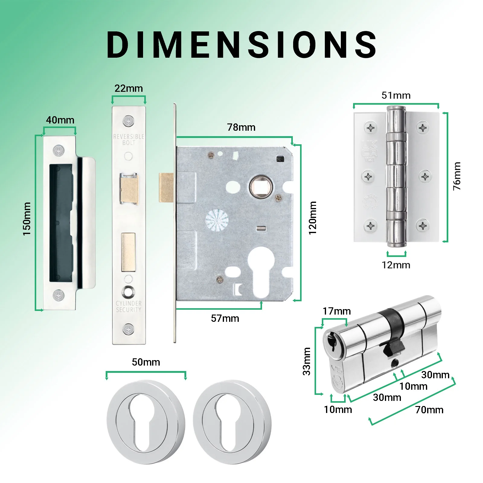 Euroda Polished Chrome Lever on Rose Door Handle Pack - Euro Lock & Cylinder - Image 5