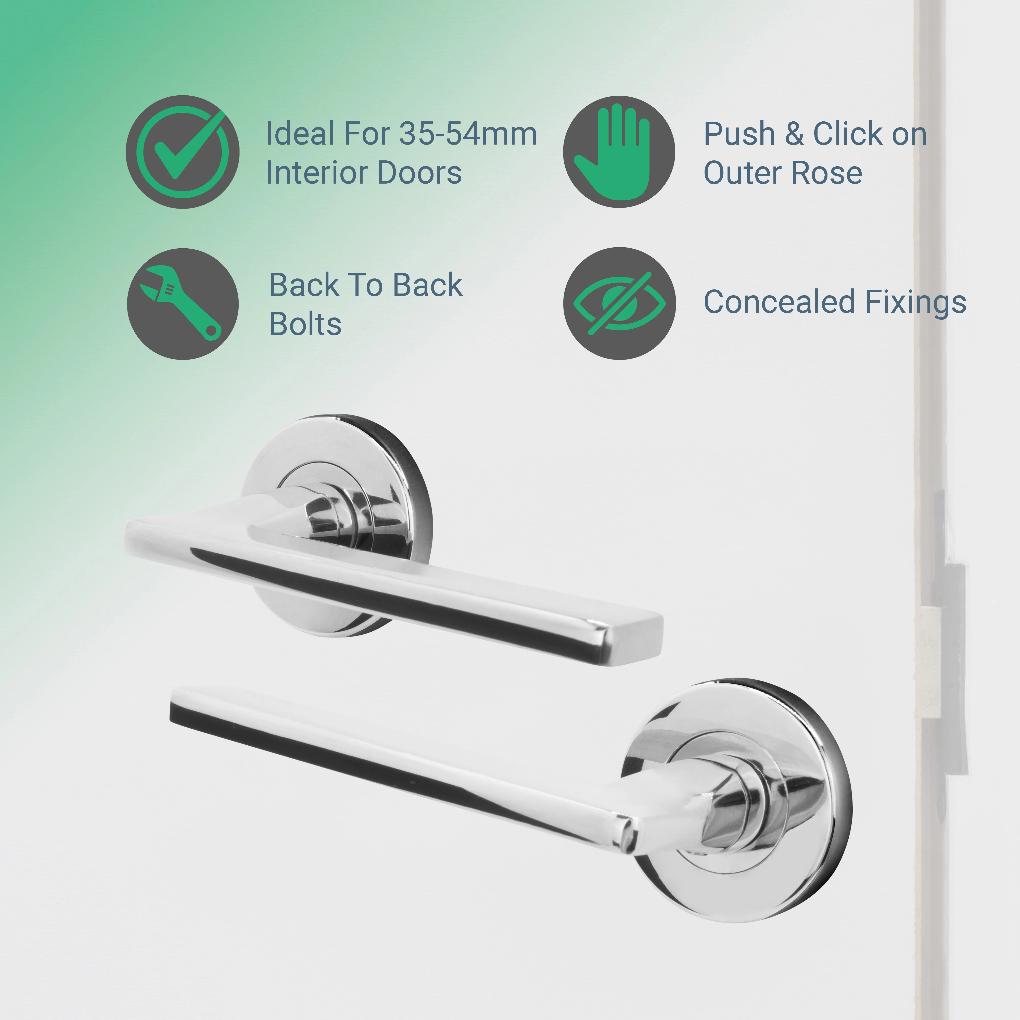 Euroda Polished Chrome Lever on Rose Door Handle Pack - Bathroom - Image 2