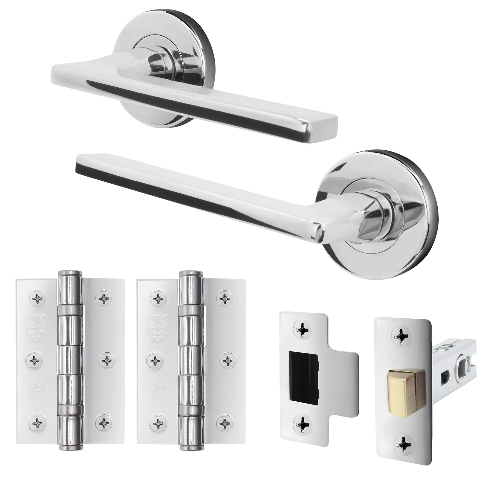 Euroda Polished Chrome Lever on Rose Door Handle Pack - Latch