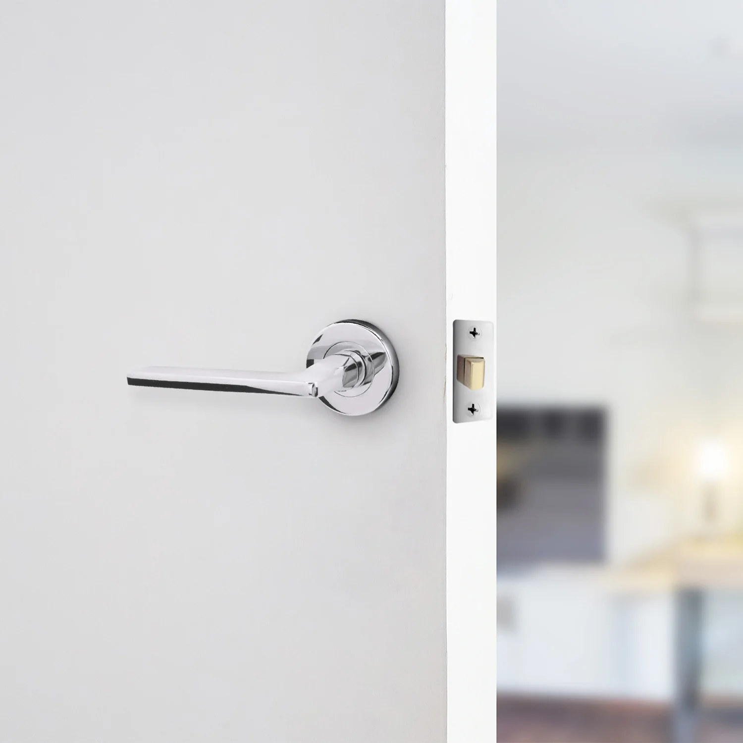 Euroda Polished Chrome Lever on Rose Door Handle Pack - Latch - Image 6