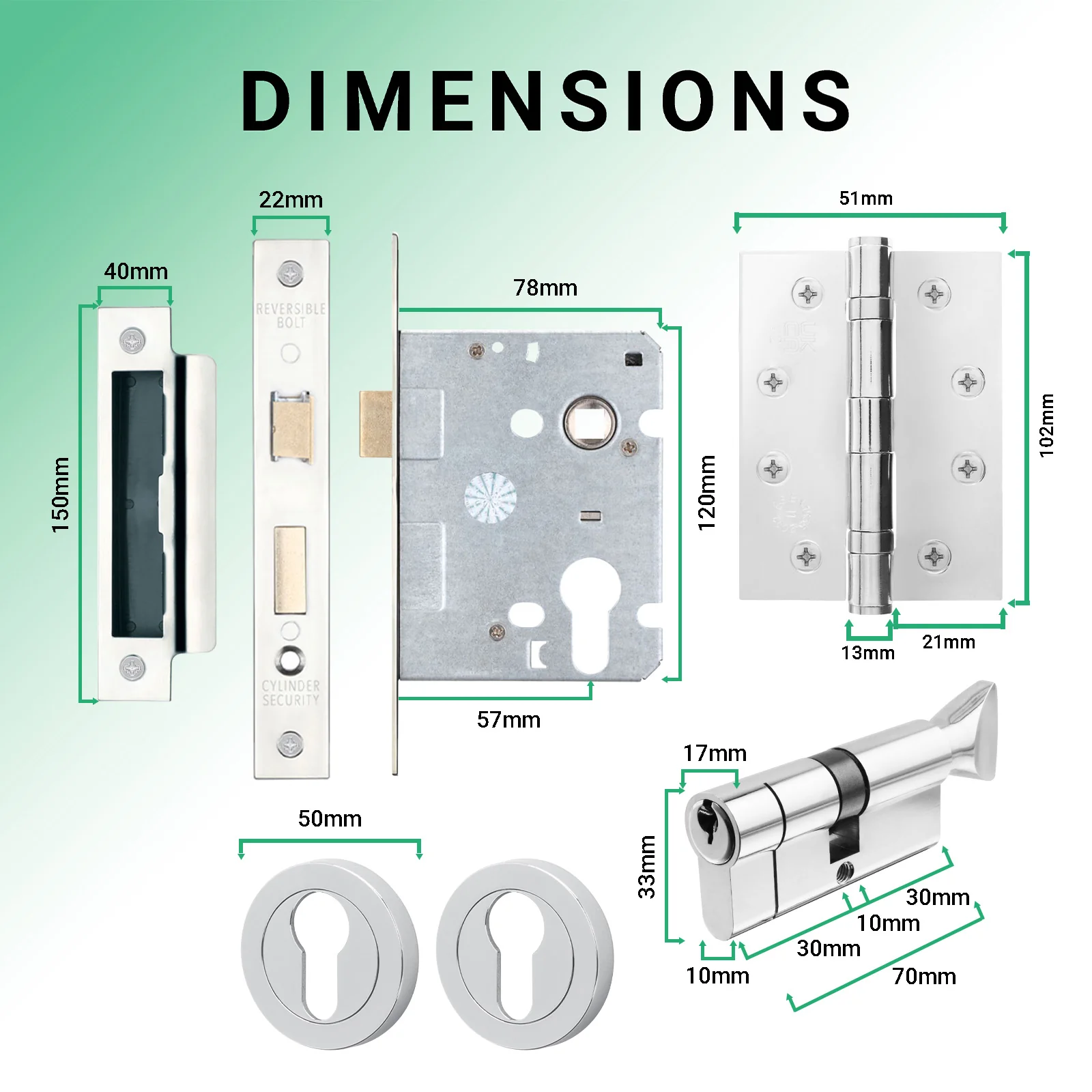 Euroda Polished Chrome Lever on Rose Fire Door Handle Pack - Euro Lock & Thumbturn Cylinder - FD30/60 - Image 5