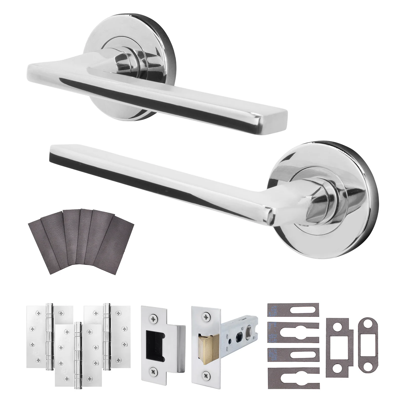 Euroda Polished Chrome Lever on Rose Fire Door Handle Pack - Latch - FD30/60