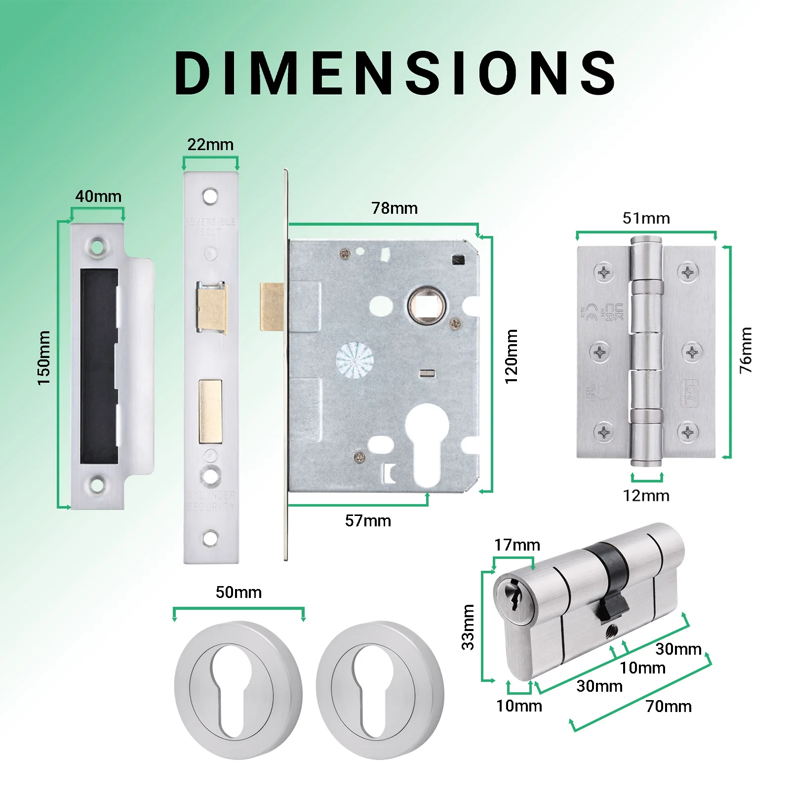 Euroda Satin Chrome Lever on Rose Door Handle Pack - Euro Lock & Cylinder - Image 5