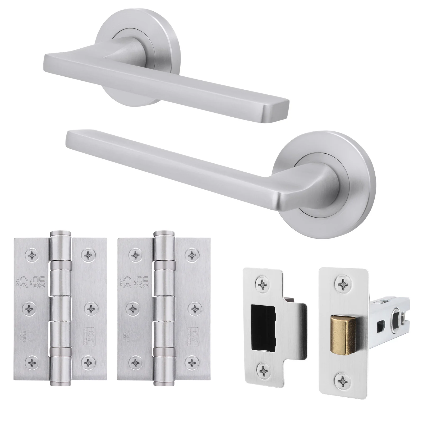 Euroda Satin Chrome Lever on Rose Door Handle Pack - Latch