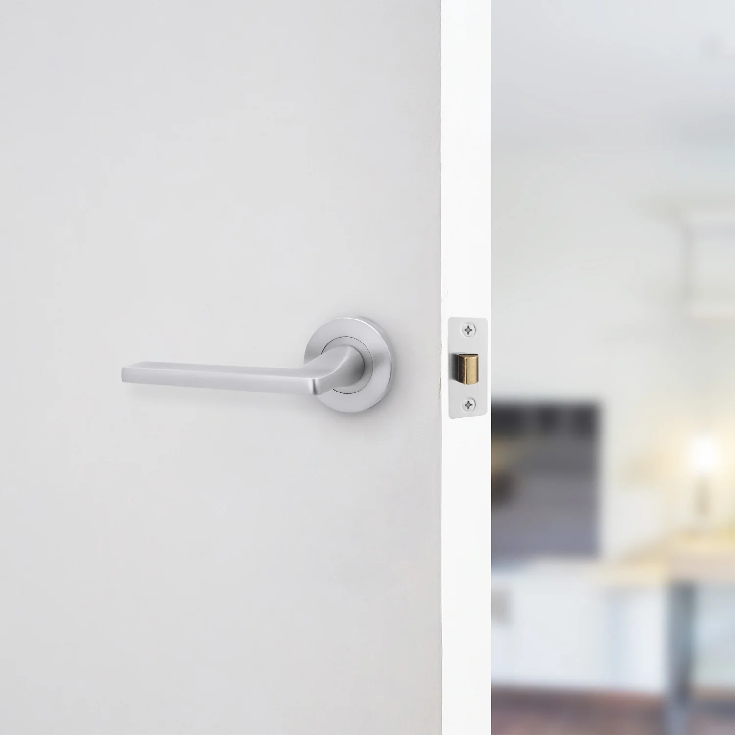 Euroda Satin Chrome Lever on Rose Door Handle Pack - Latch - Image 6