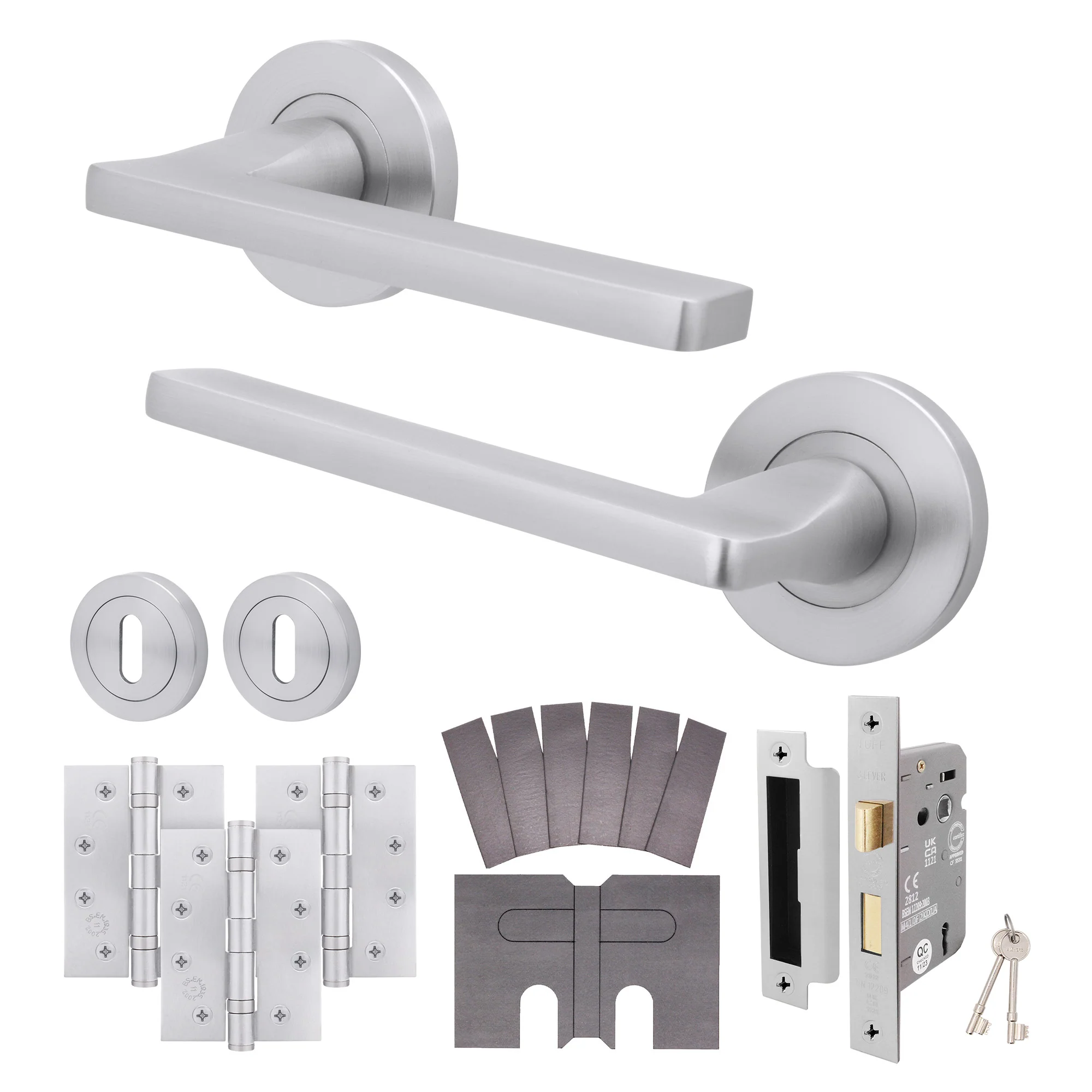 Euroda Satin Chrome Lever on Rose Fire Door Handle Pack - 3 Lever Lock - FD30/60