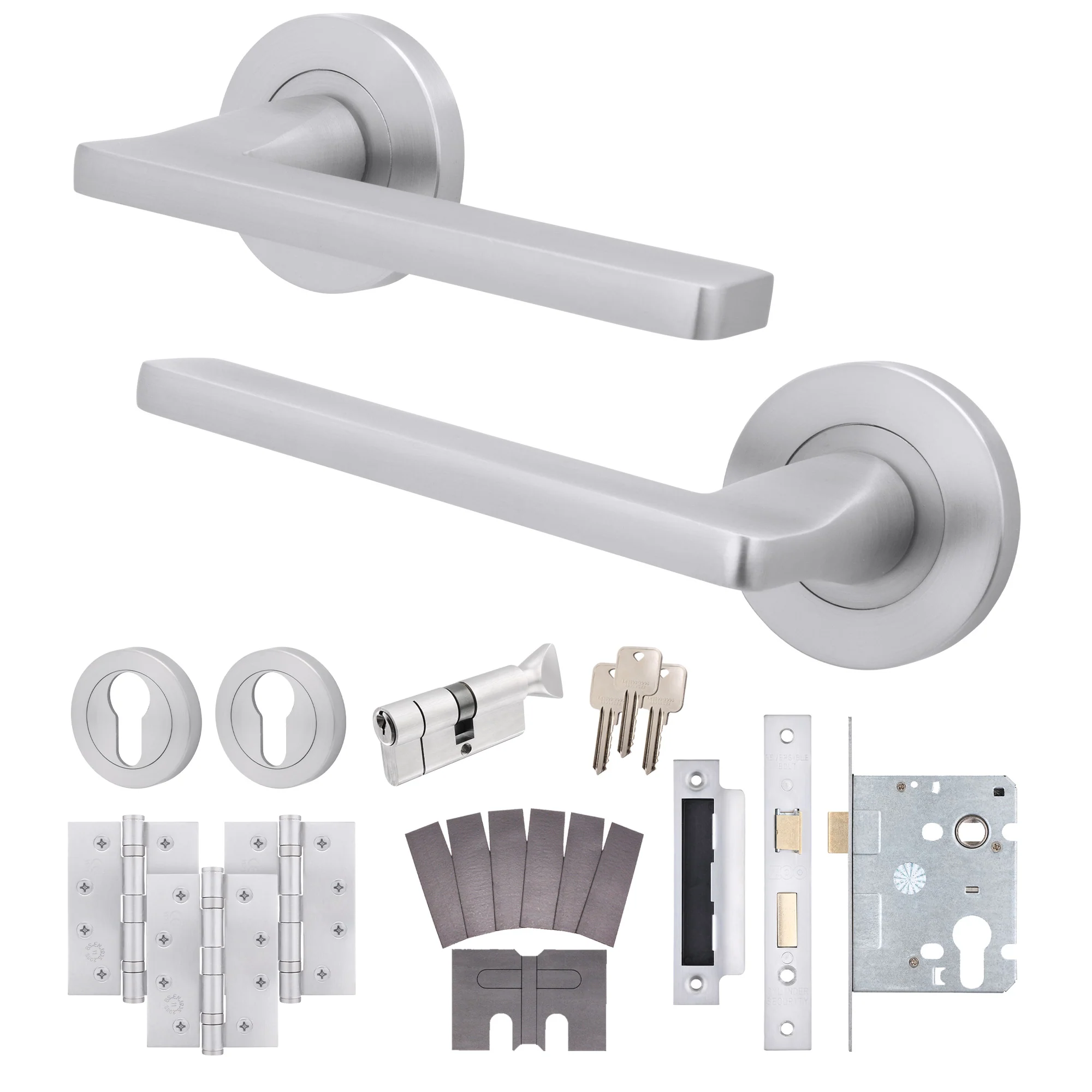 Euroda Satin Chrome Lever on Rose Fire Door Handle Pack - Euro Lock & Thumbturn Cylinder - FD30/60