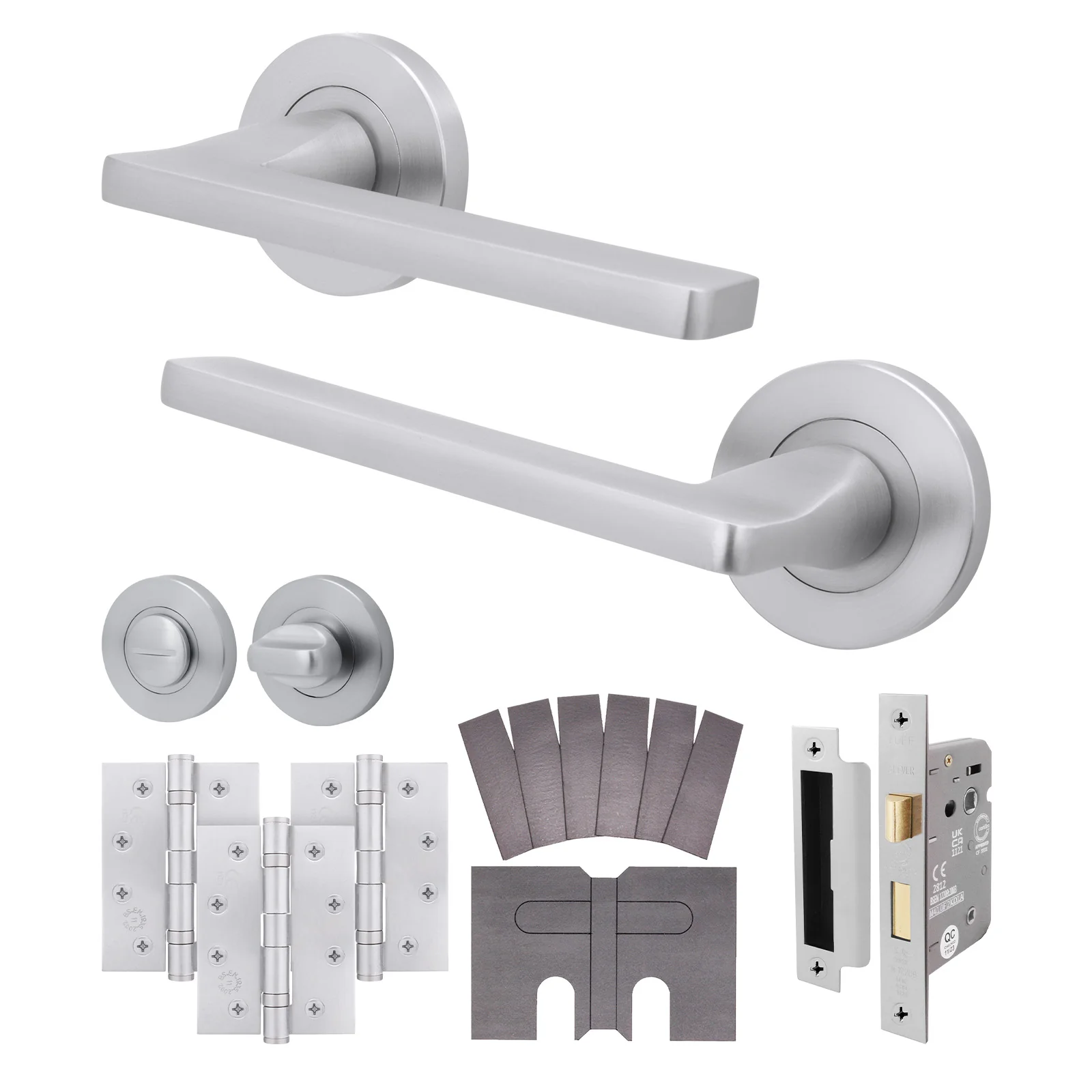 Euroda Satin Chrome Lever on Rose Fire Door Handle Pack - Bathroom - FD30/60