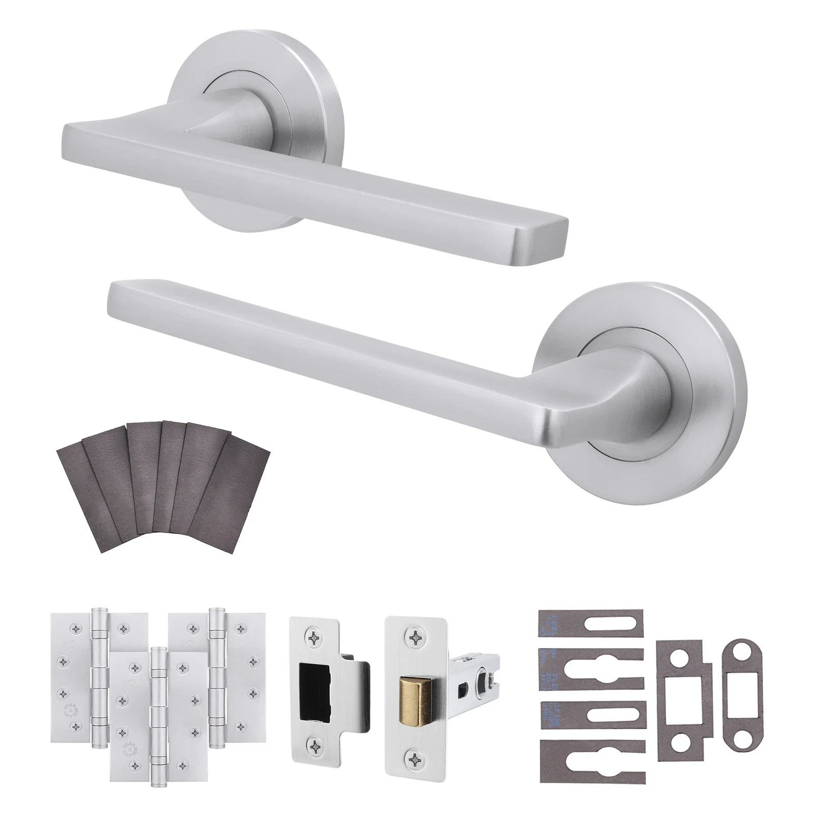 Euroda Satin Chrome Lever on Rose Fire Door Handle Pack - Latch - FD30/60