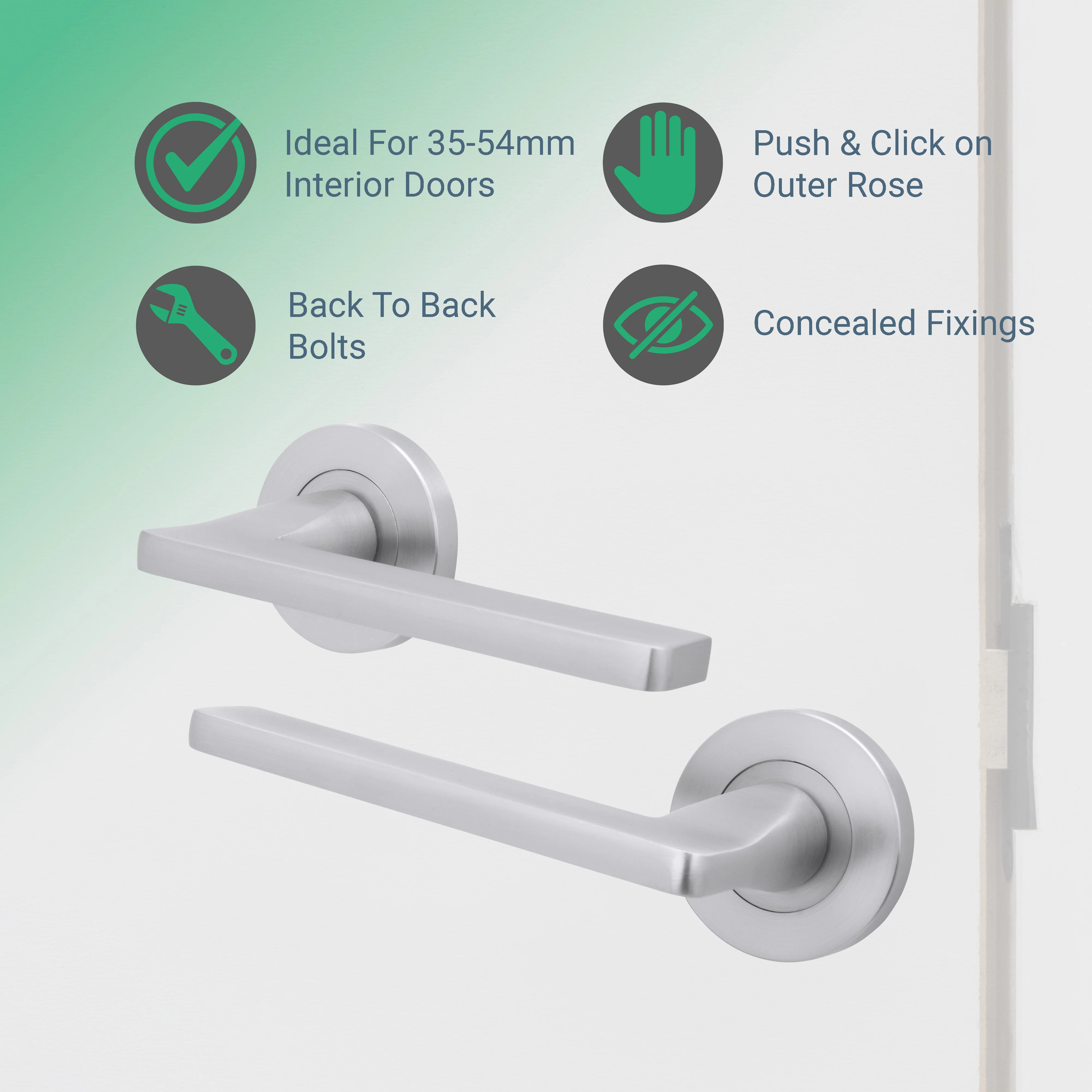 Euroda Satin Chrome Lever on Rose Fire Door Handle Pack - Latch - FD30/60 - Image 2