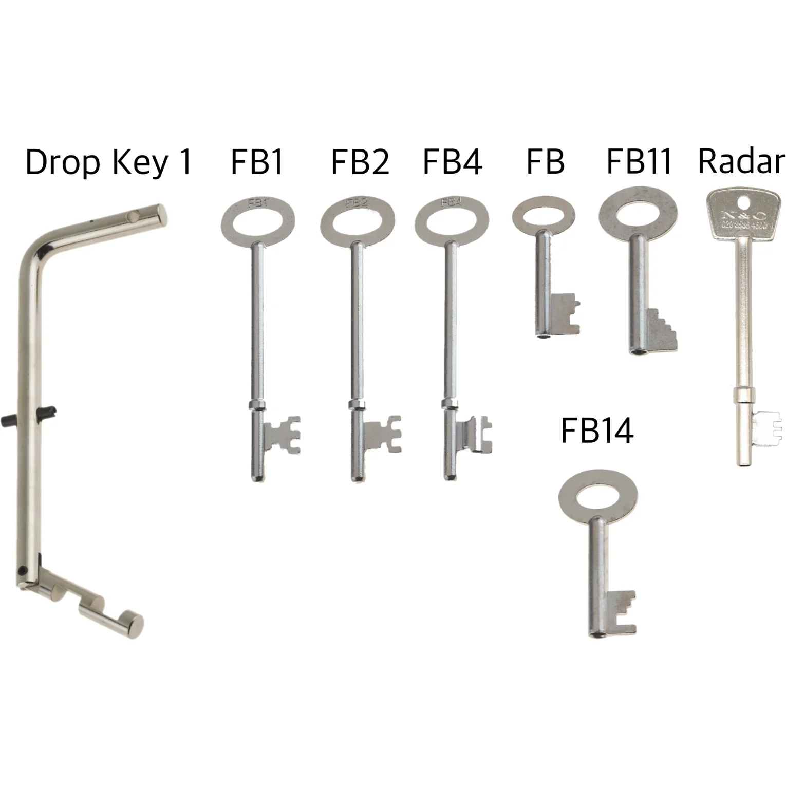 FB Original Fireman Master Key Set - 7 keys + Drop Key + 1 RADAR Disabled Toilet Key