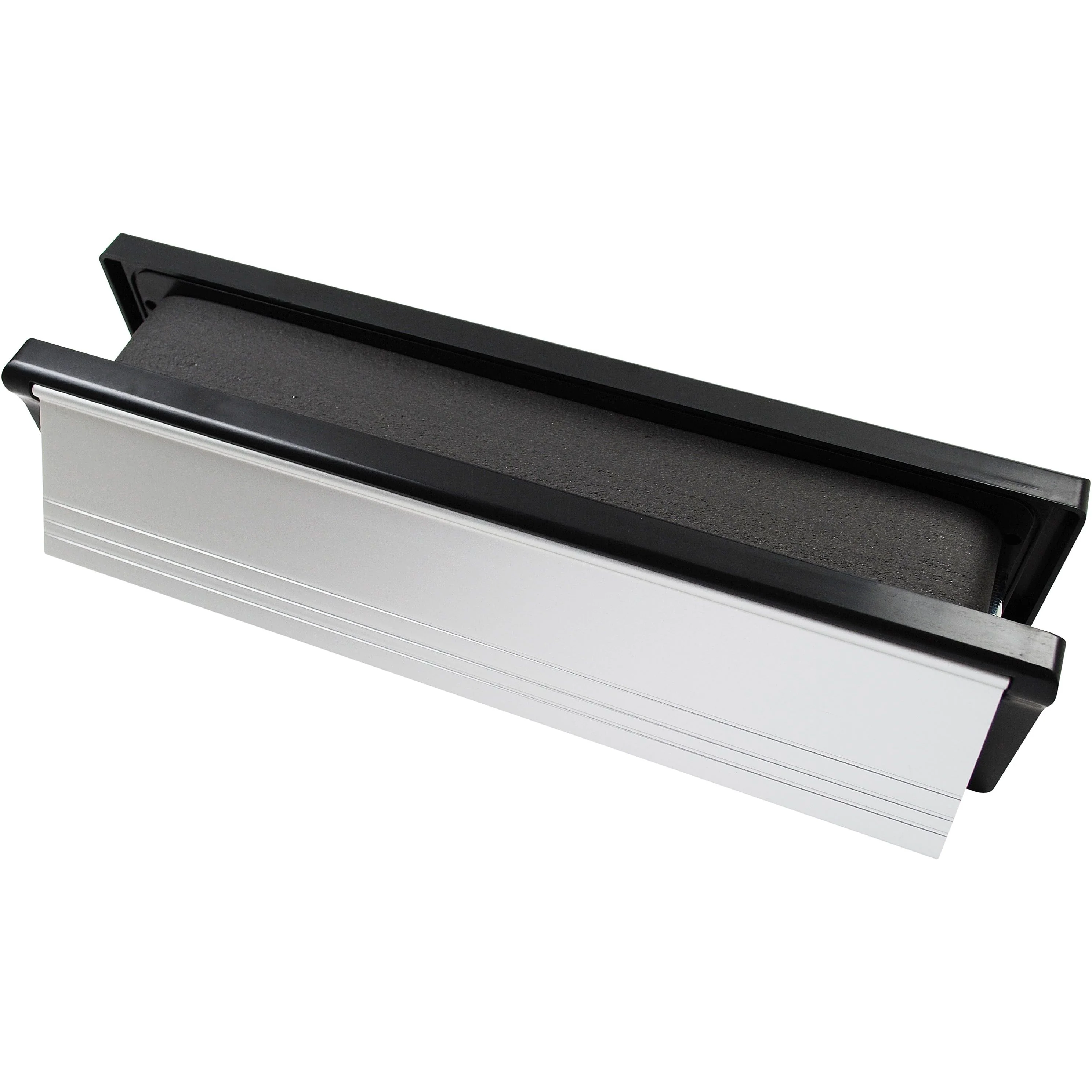 FD30 Fire Rated Telescopic Draught Proof Letter Plate - 250mm - Black / Polished Silver