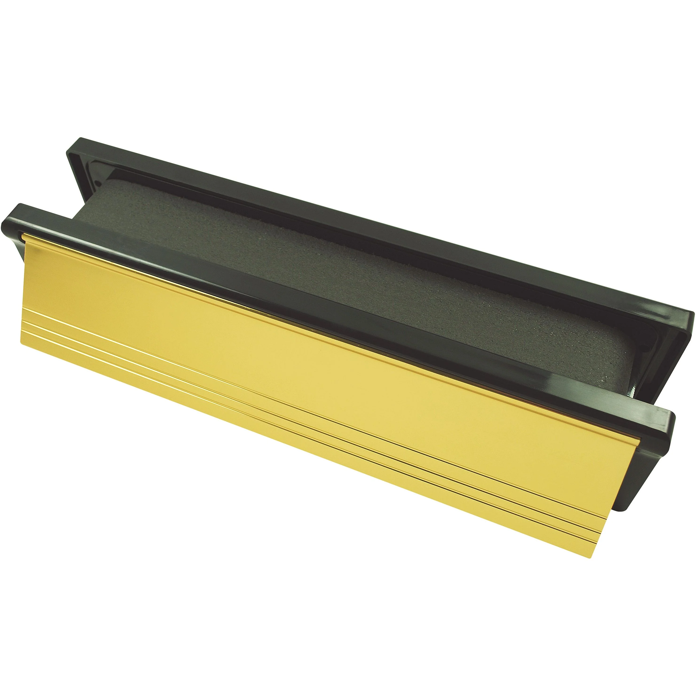 FD30 Fire Rated Telescopic Draught Proof Letter Plate - 300mm - Black / Polished Gold
