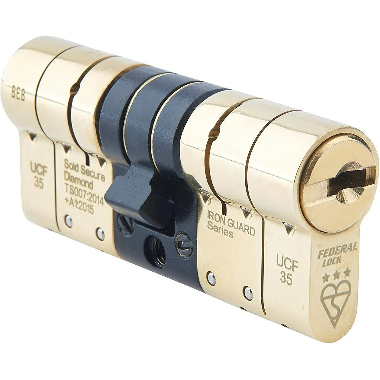 Federal 3-Star TS007 Security Euro Double Cylinder Lock - 40/40 - Polished Brass - Keyed Differ