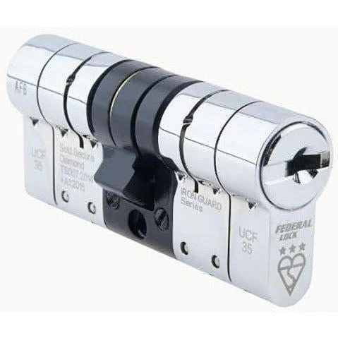 Federal 3-Star TS007 Security Euro Double Cylinder Lock - 50/50 - Polished Chrome - Keyed Differ