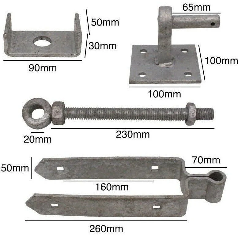 Field Gate Hinge Set Double Strap Adjustable Hook On Plate - (12" / 300mm) - Hot Dip Galvanised - Image 3