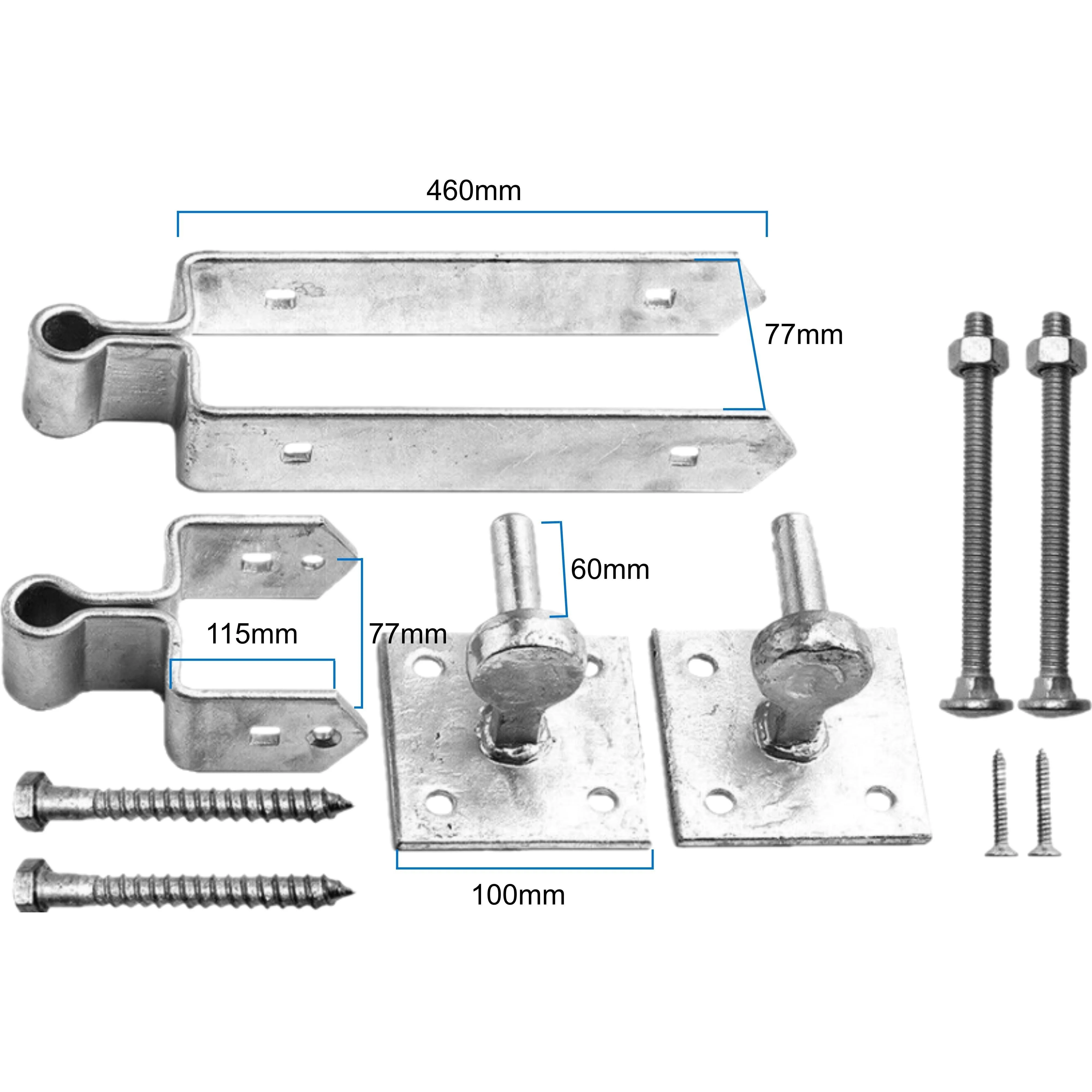 Field Gate Hinge Set Double Strap Hook On Plate - (24" / 600mm) - Hot Dip Galvanised - Image 3