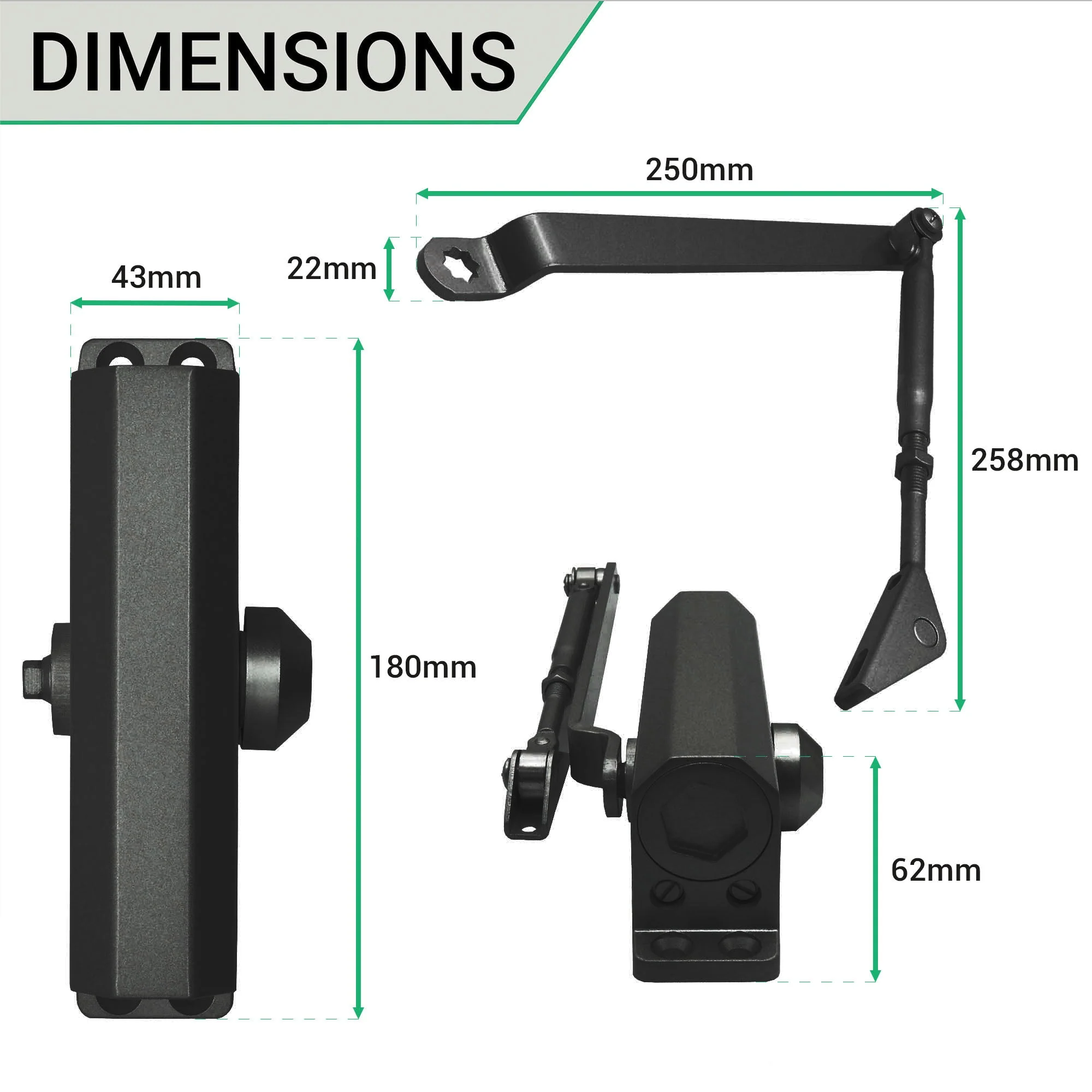 Fire Door Closer - Fixed Power Size 3 - Door Weight To 60kg - CE Marked - Black - Standard Duty - Image 3