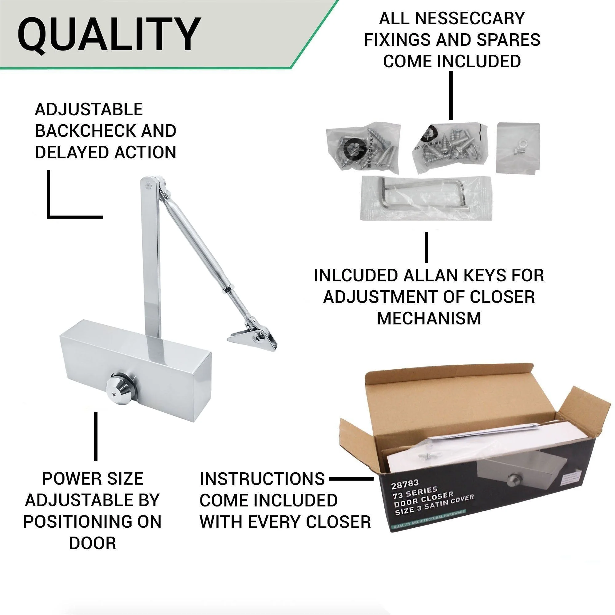 Fire Door Closer - Fixed Power Size 3 - Door Weight to 60kg - CE Marked - Polished Chrome - Standard Duty - Image 4
