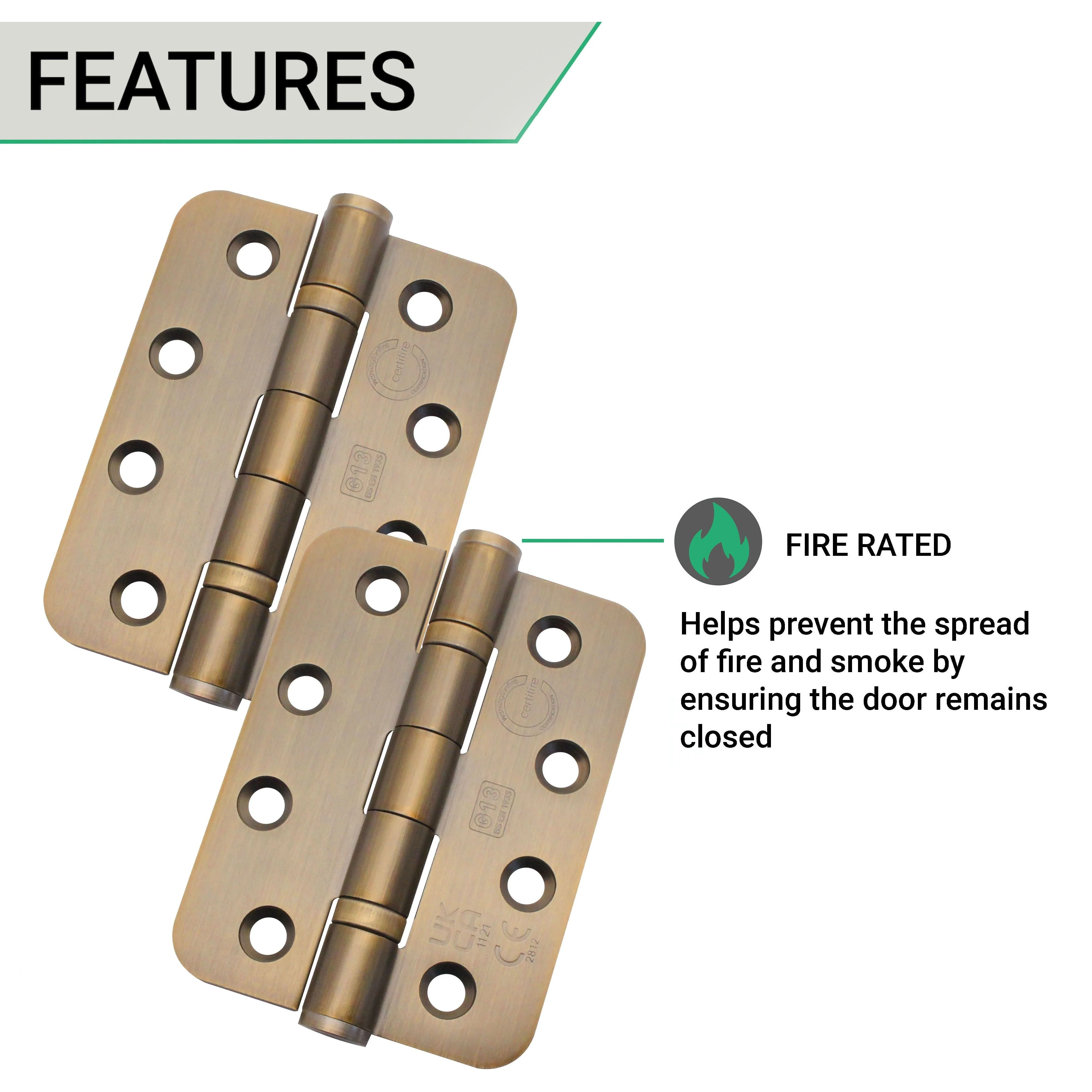 Bronze Fire Door Hinges - 4 Inch/102mm - Grade 13 Steel Ball Bearing - Pack 2 - Radius - Image 4