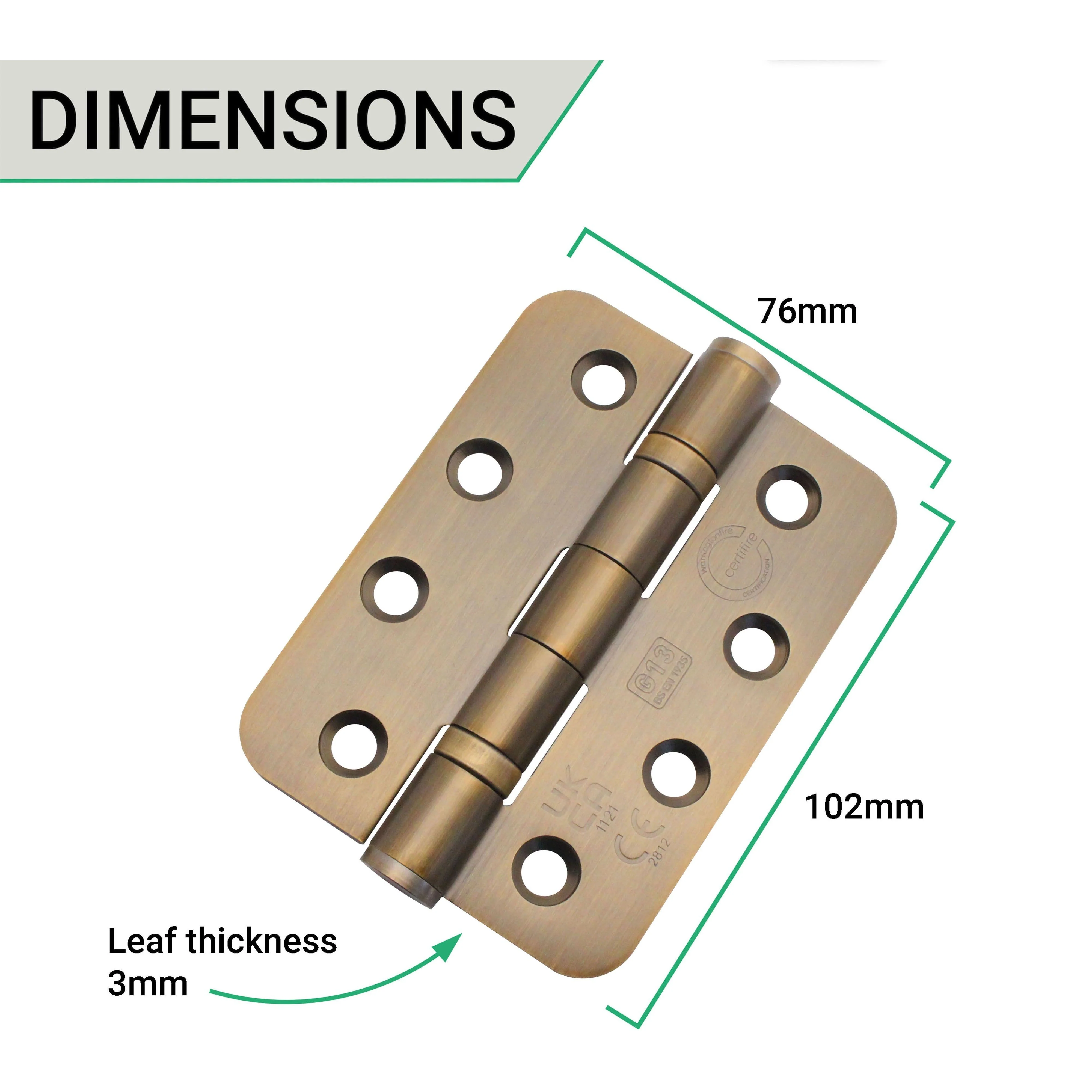 Bronze Fire Door Hinges - 4 Inch/102mm - Grade 13 Steel Ball Bearing - Pack 2 - Radius - Image 5