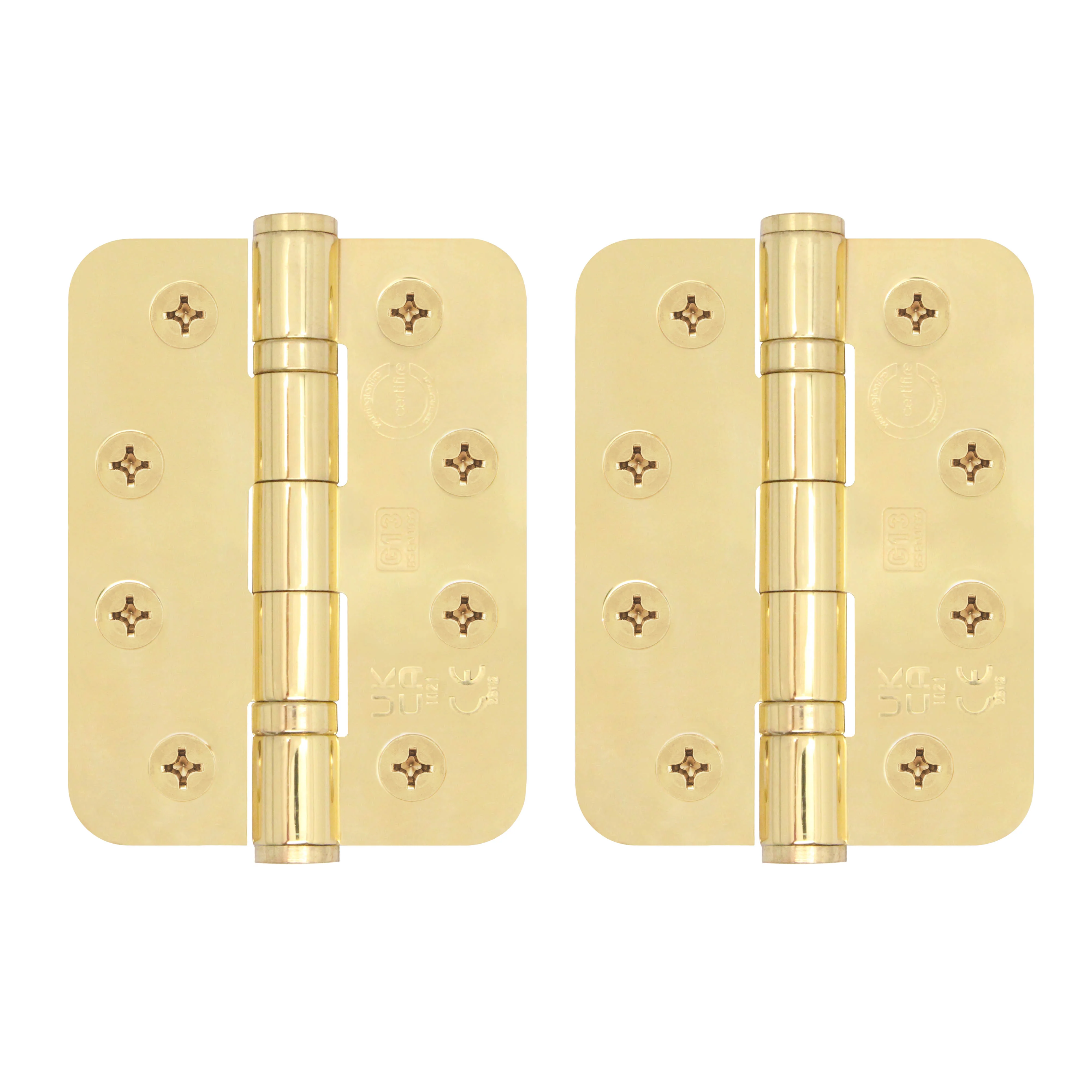 PVD Brass Fire Door Hinges - 4 Inch/102mm - Grade 13 Steel Ball Bearing - Pack 2 - Radius