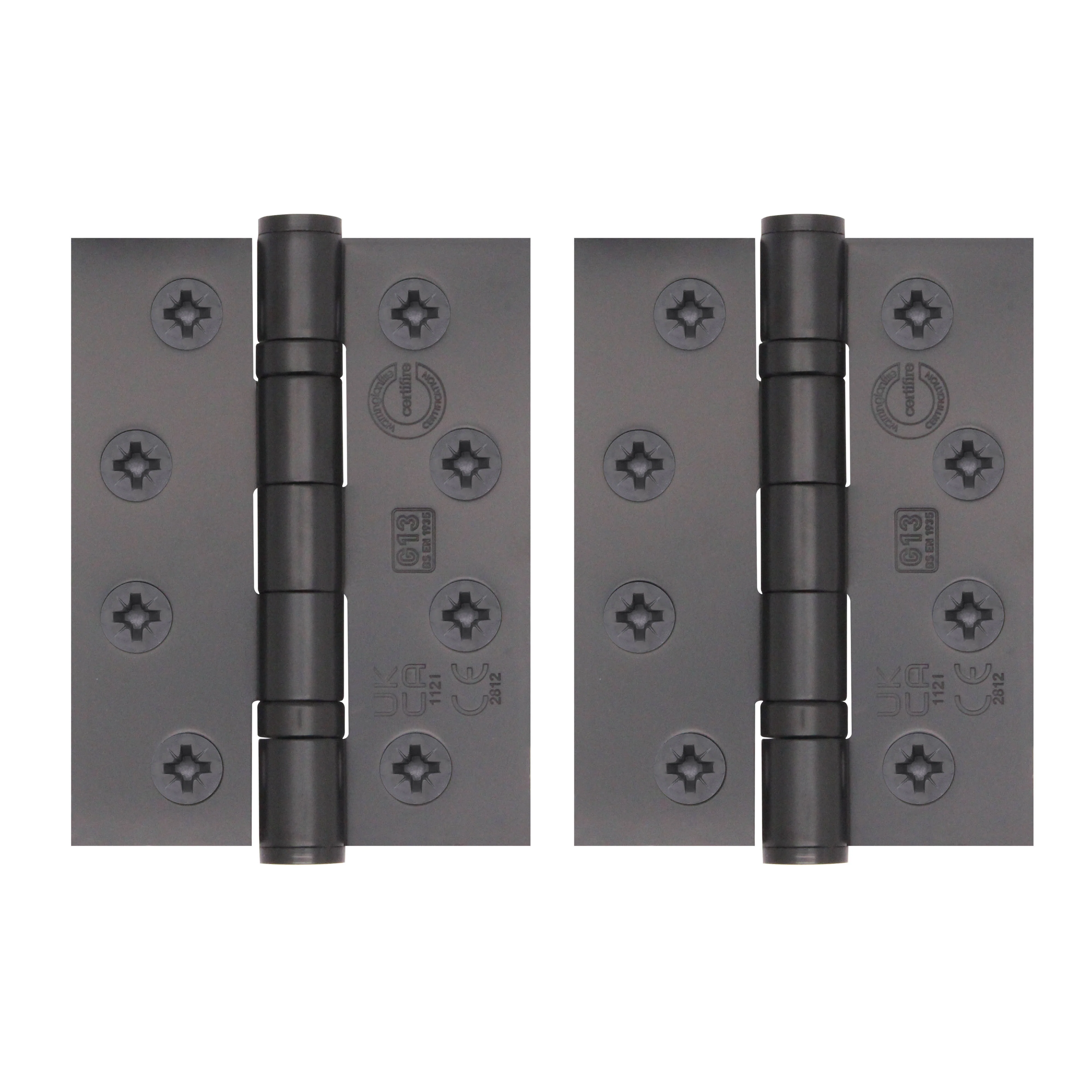 Black Fire Door Hinges - 4 Inch/102mm - Grade 13 Steel Ball Bearing - Pack 2