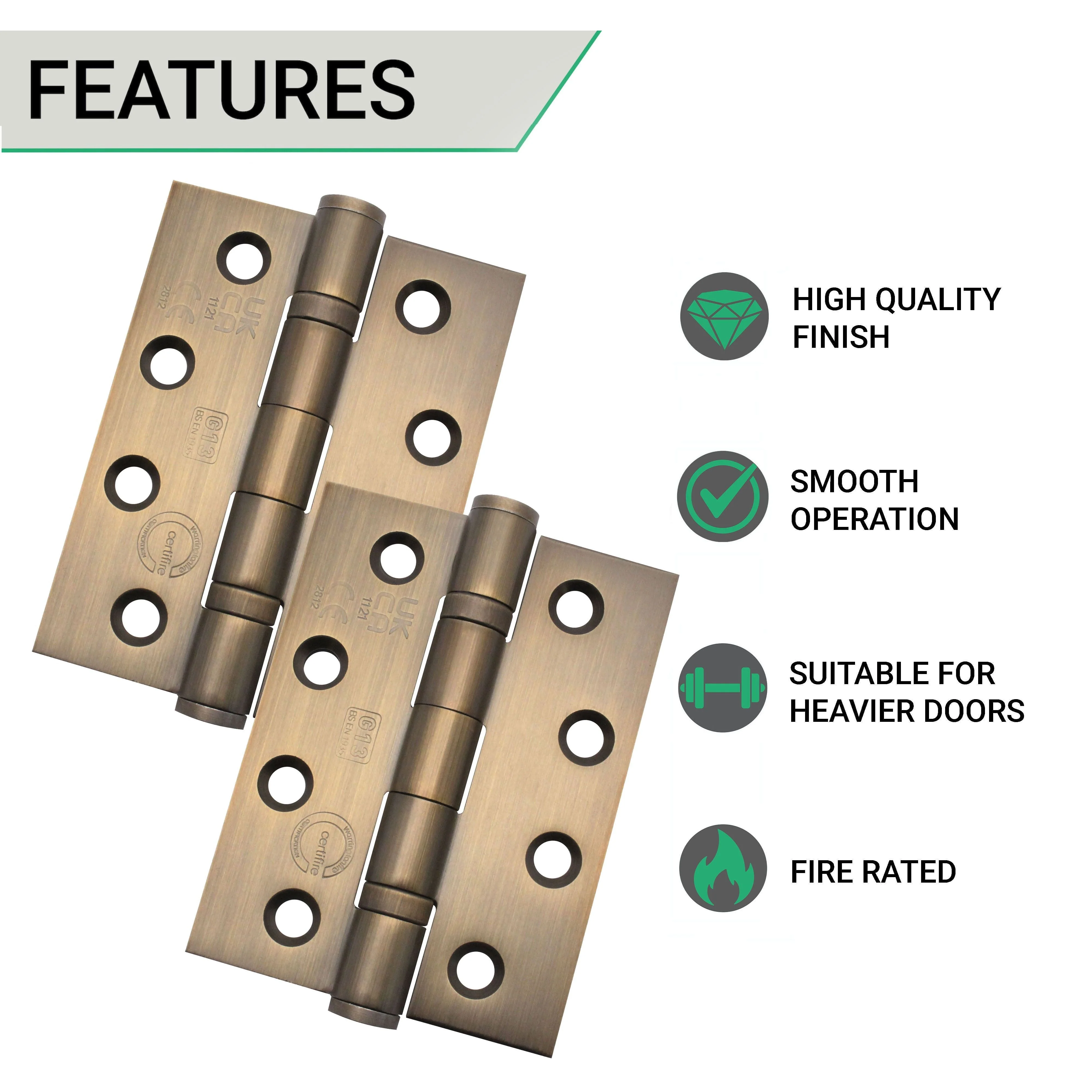 Bronze Fire Door Hinges - 4 Inch/102mm - Grade 13 Steel Ball Bearing - Pack 2 - Image 2