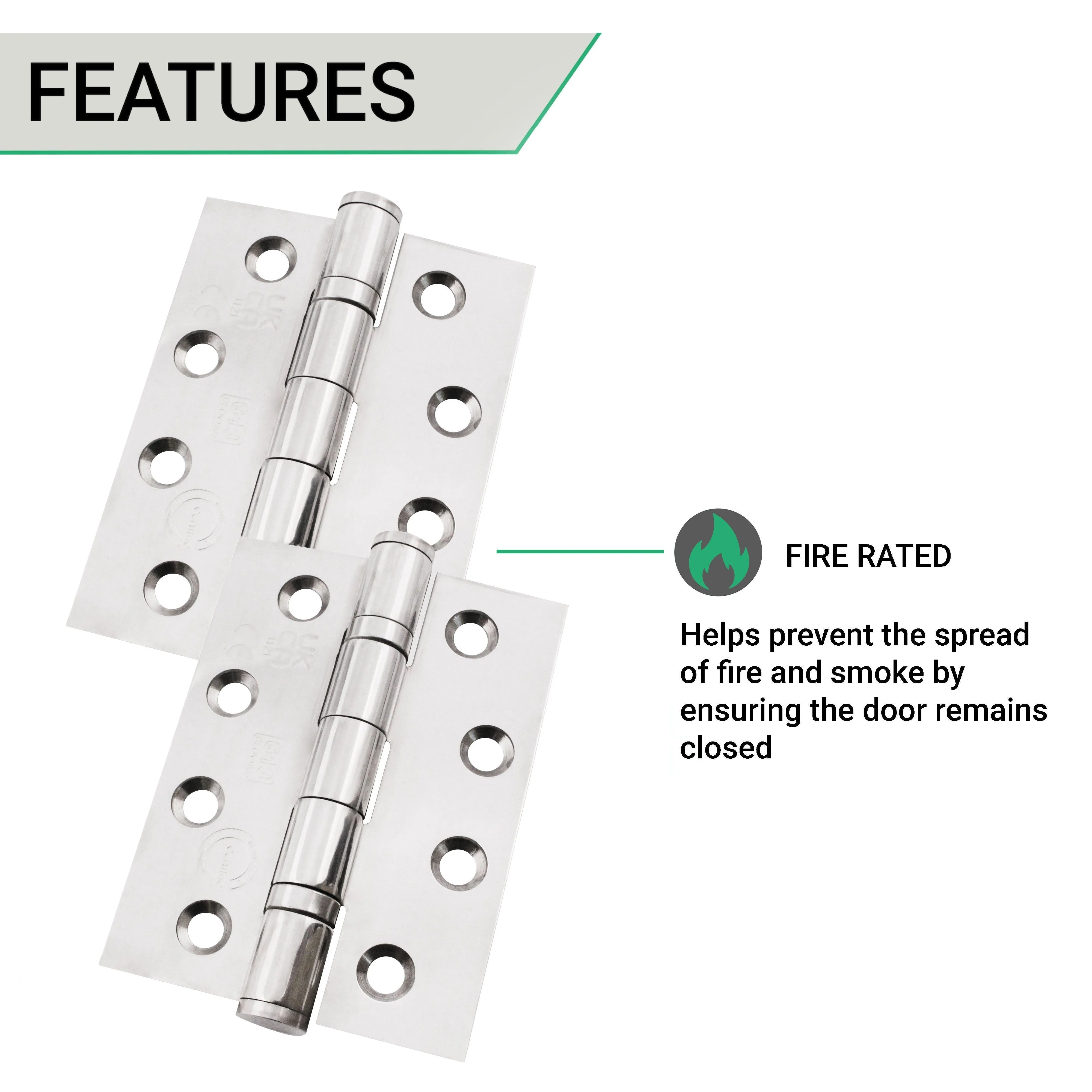 Polished Stainless Fire Door Hinges - 4 Inch/102mm - Grade 13 Steel Ball Bearing - Pack 2 - Image 4