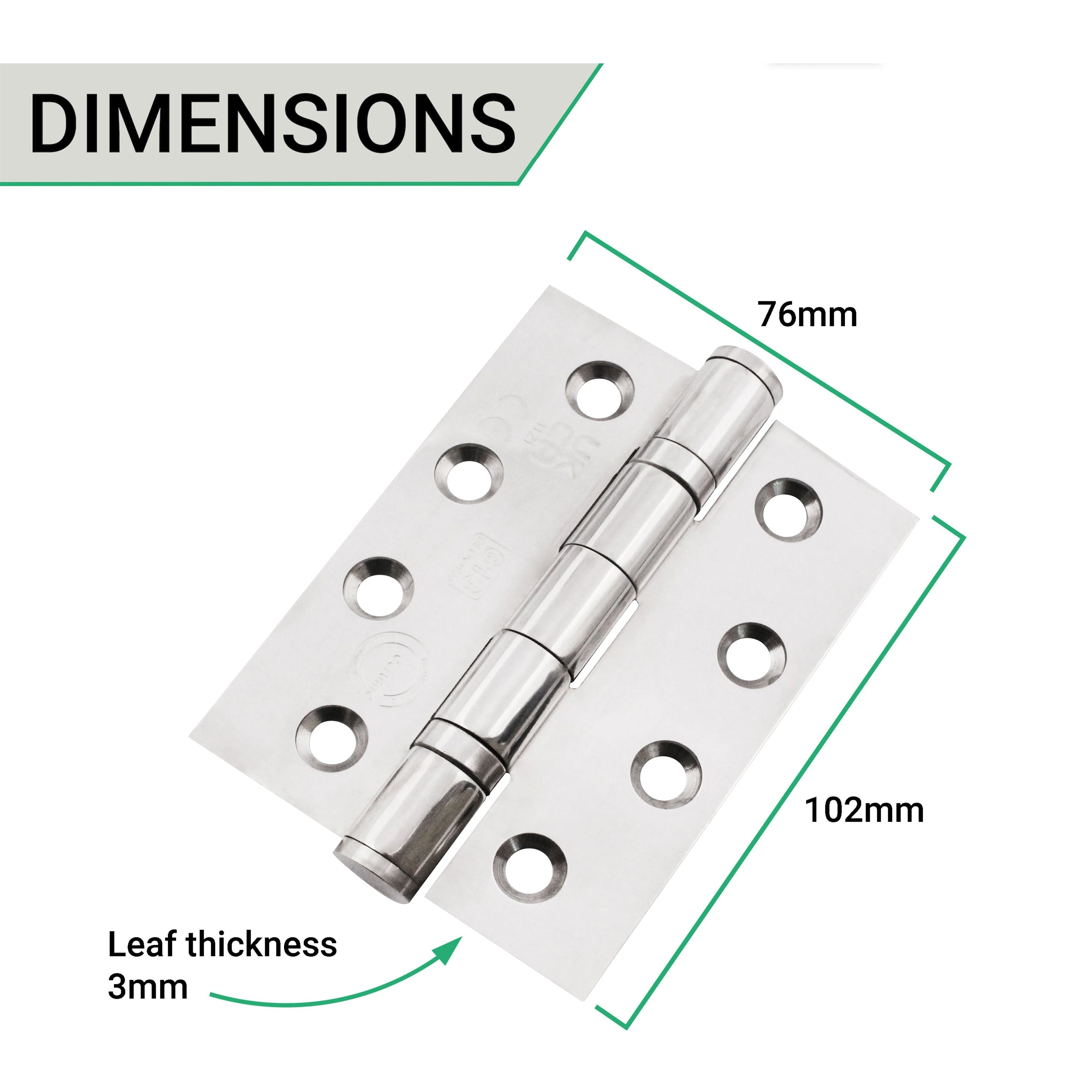 Polished Stainless Fire Door Hinges - 4 Inch/102mm - Grade 13 Steel Ball Bearing - Pack 2 - Image 5