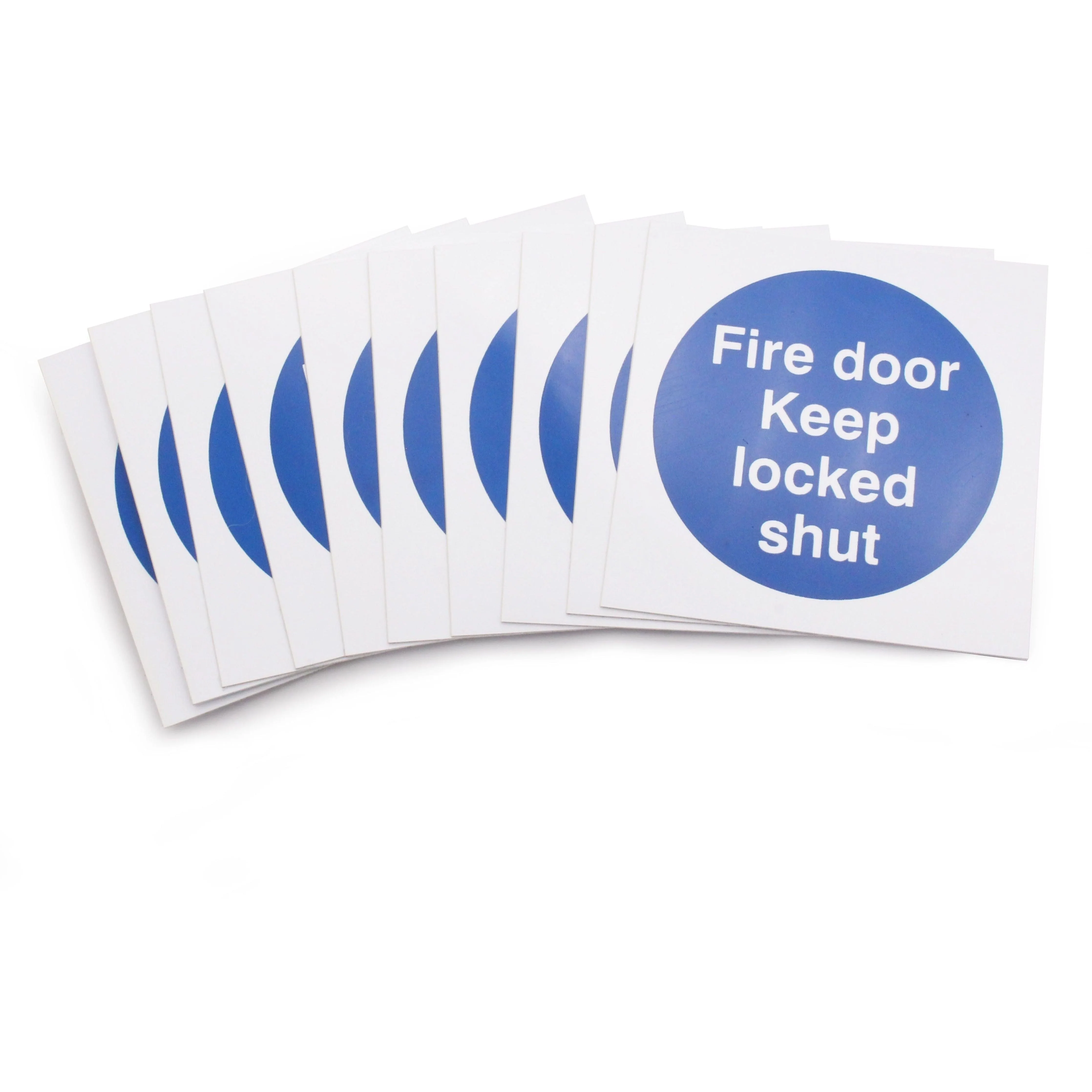 Fire Door Keep Locked Shut 70x70mm Pack 10 Self Adh Semi Rigid PVC - Image 2