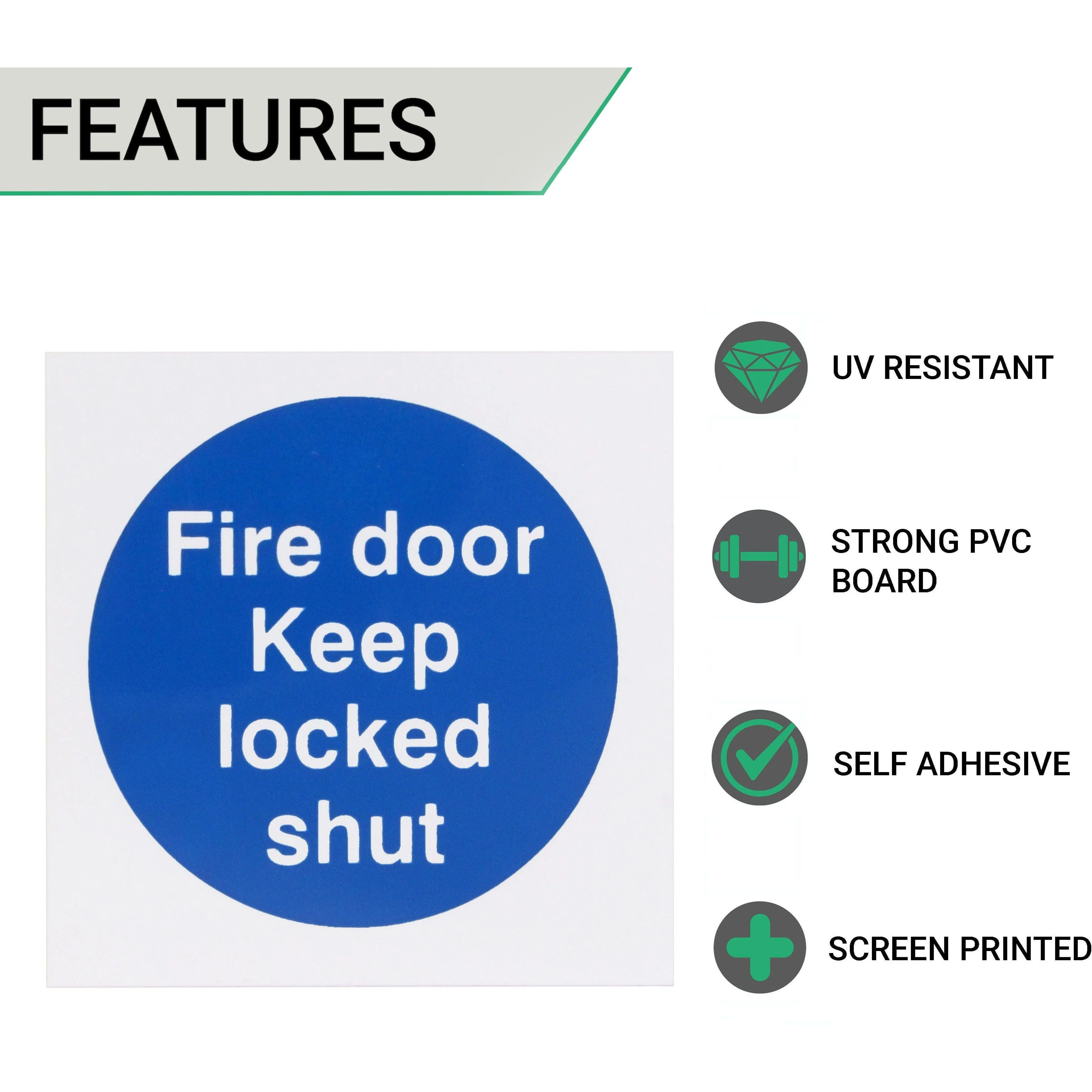 Fire Door Keep Locked Shut 70x70mm Pack 10 Self Adh Semi Rigid PVC - Image 3