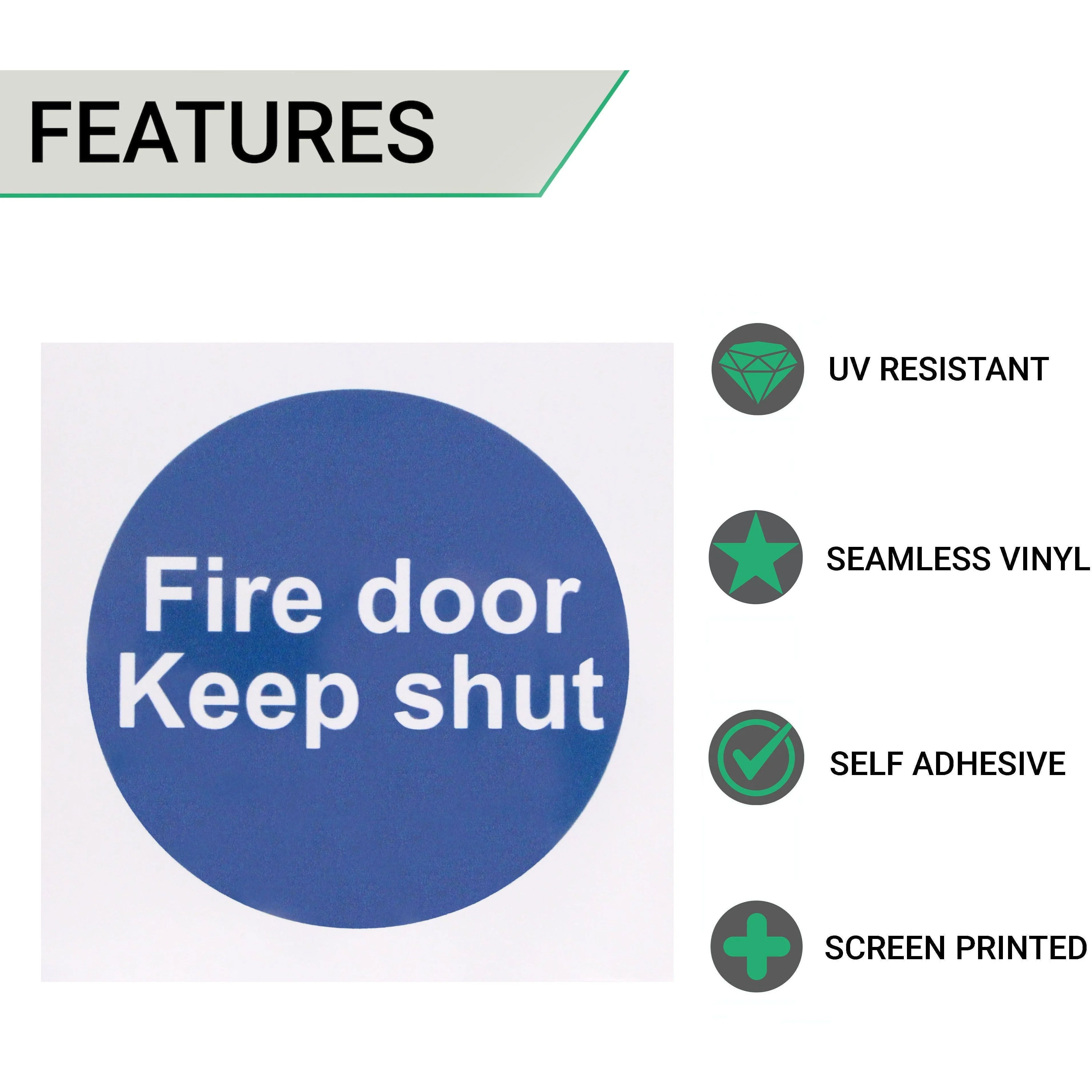 Fire Door Keep Shut 70x70mm Pack 10 Self Adh Semi Rigid PVC - Image 3