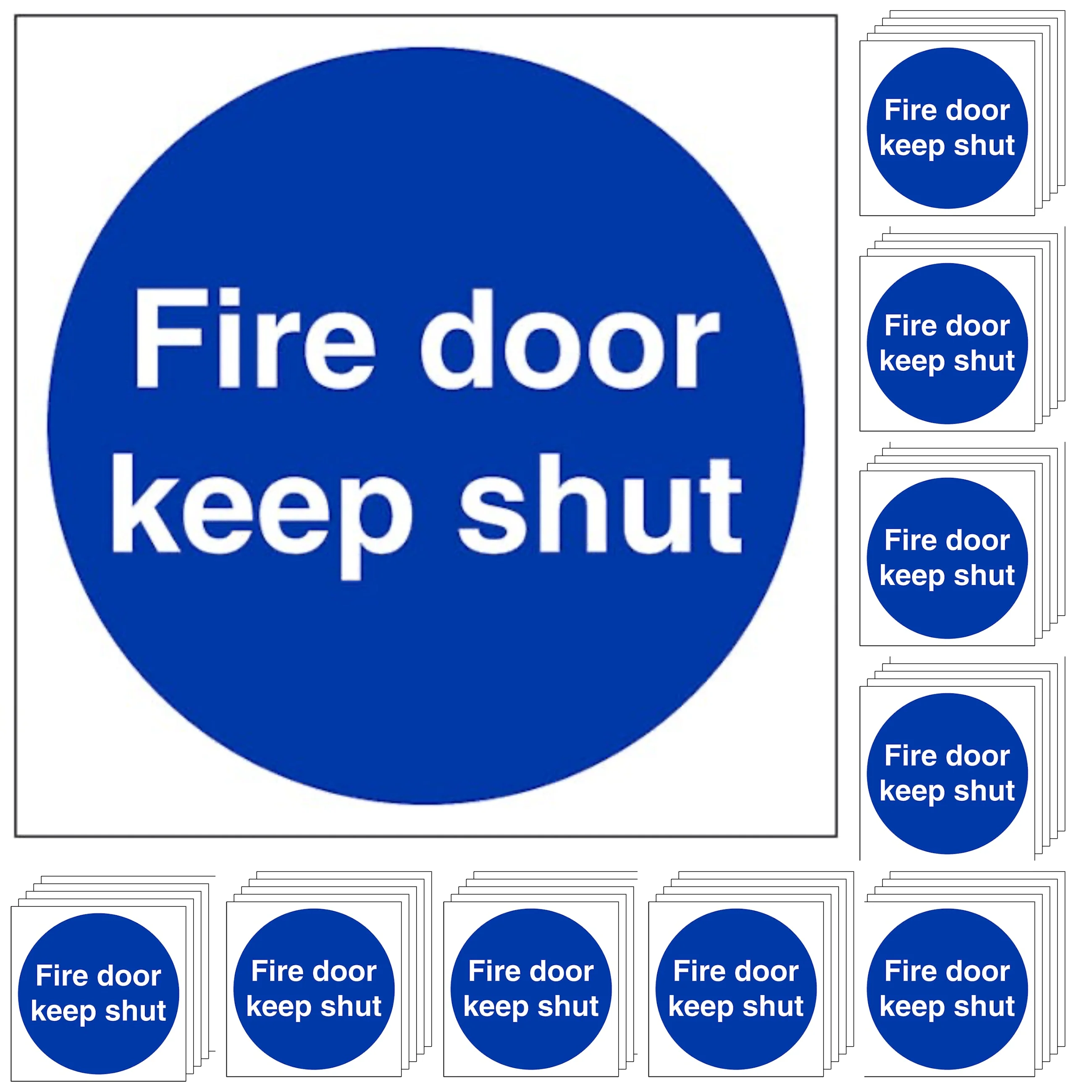 Fire Door Keep Shut - Self Adhesive - 80x80mm - Bulk Pack of 50