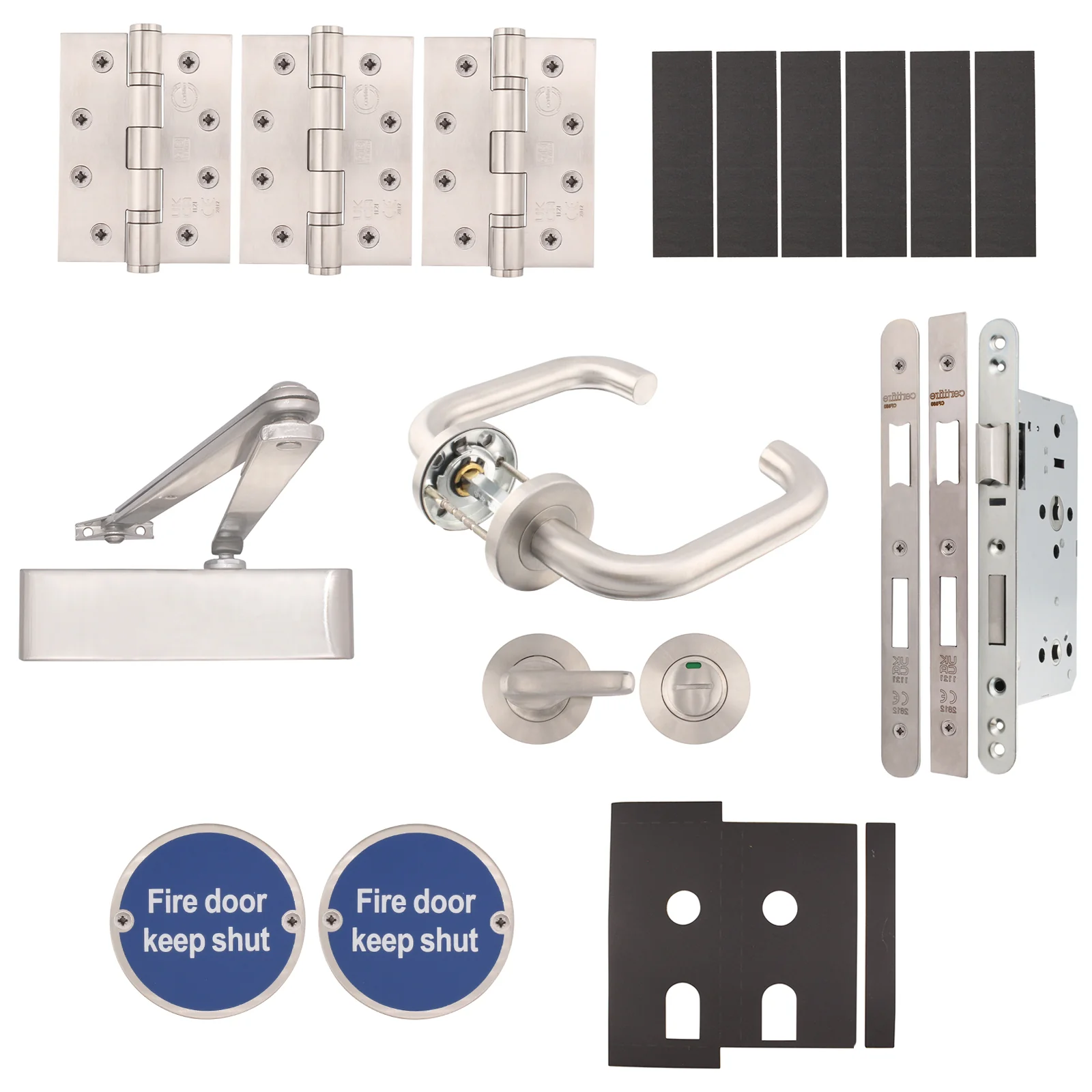 Fire Door Kit - Bathroom Cubicle Door - Heavy Duty - Satin Stainless Steel